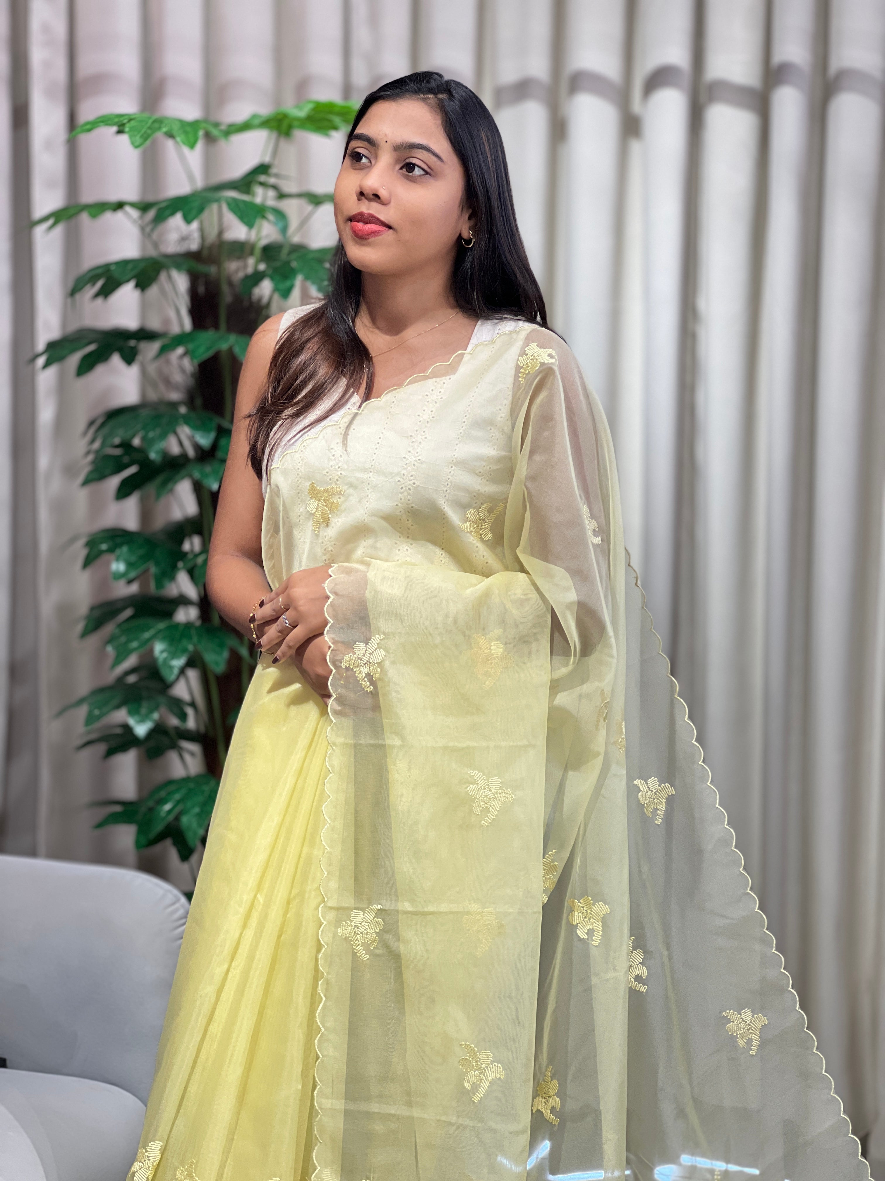 Embroidery Detailed Organza Saree | MM394