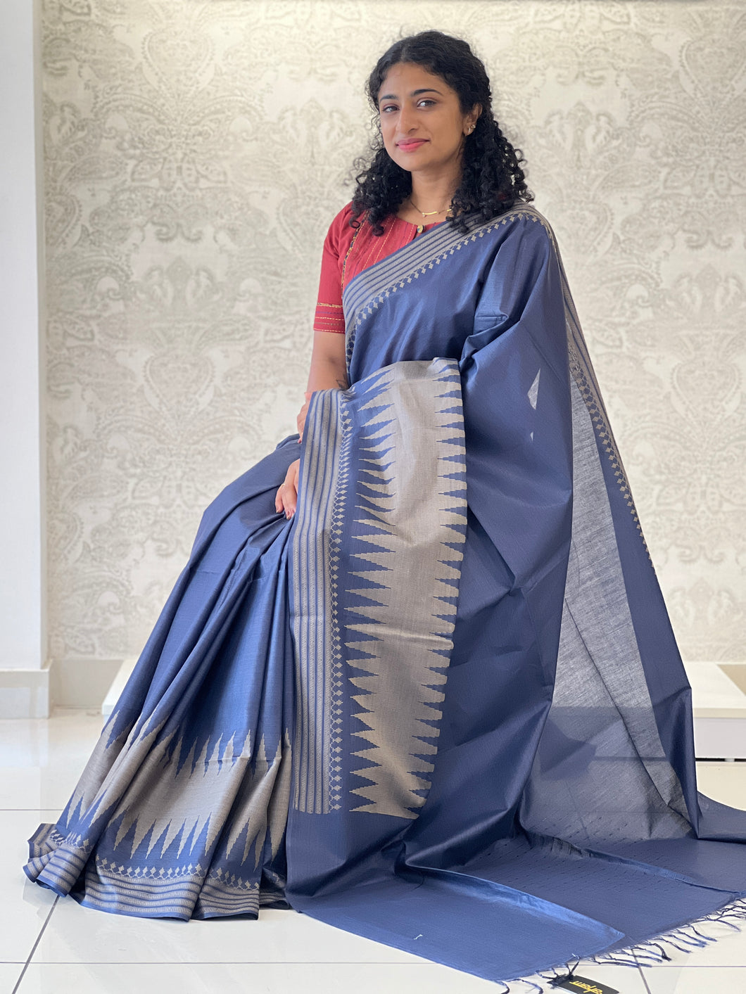 Geometrical Weaving Pattern Bamboo Tussar Saree | ACT1185