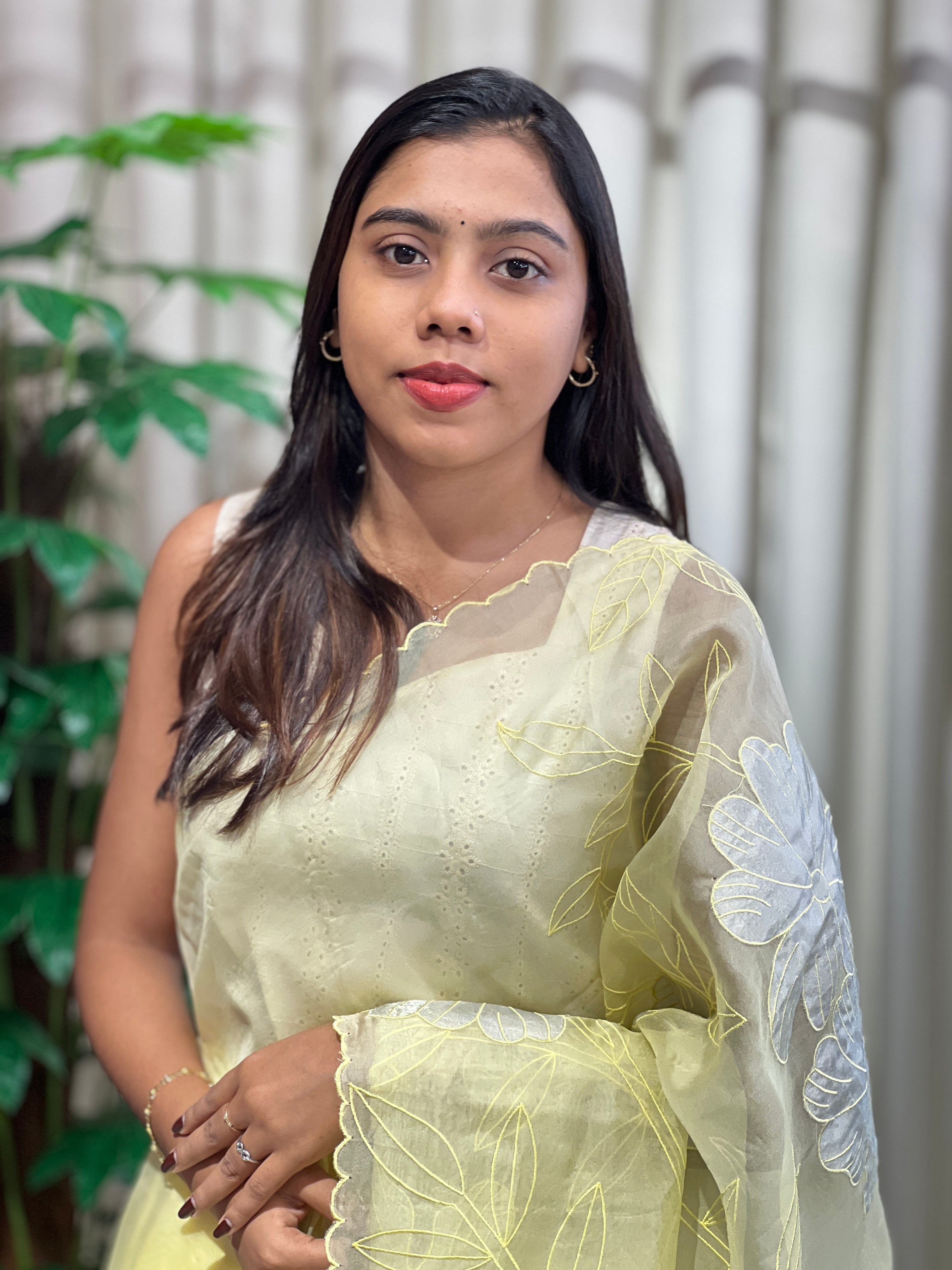 Floral Applique Work Detailed Pure Organza Saree | MM202