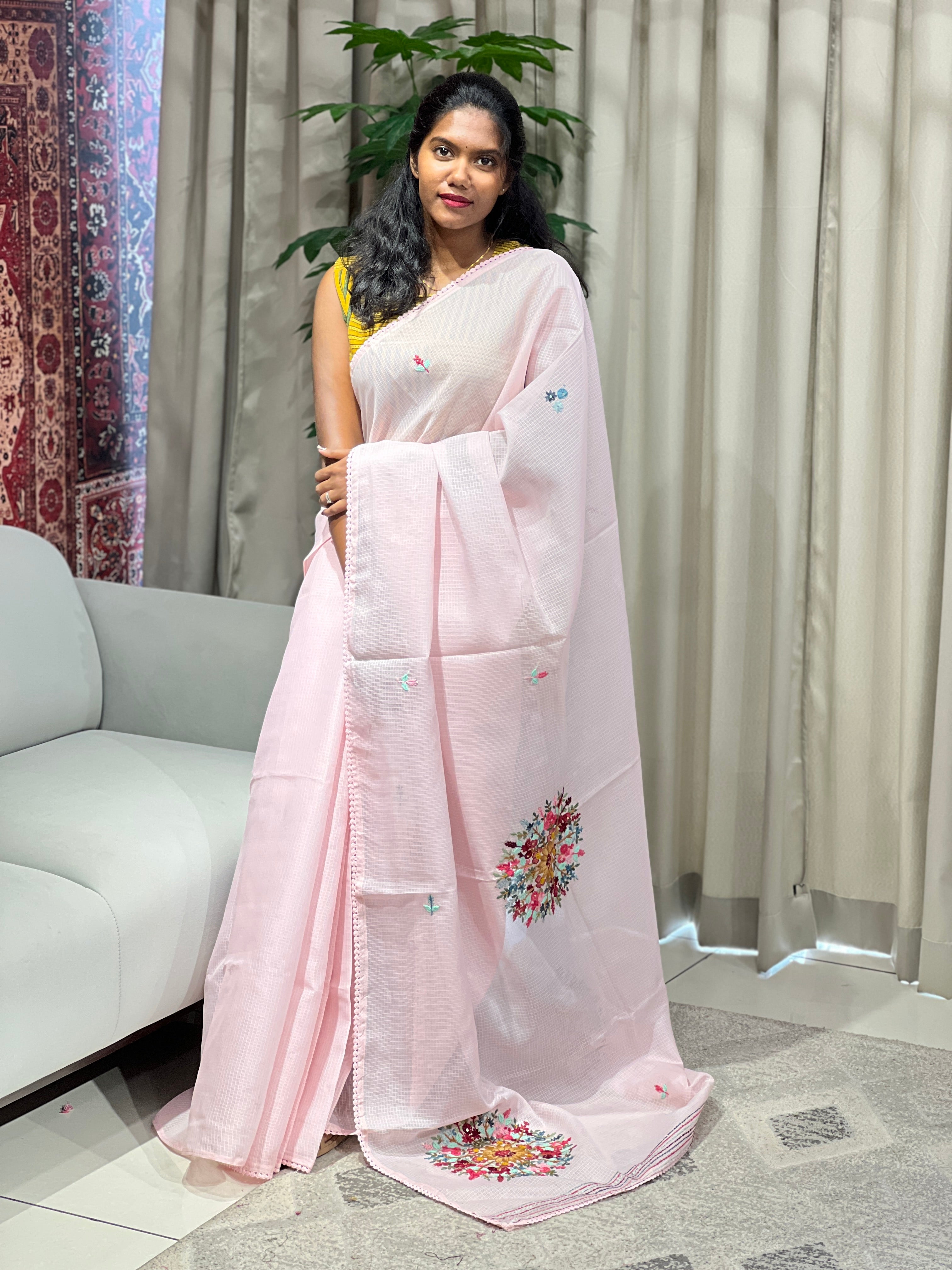 Multicolour Floral Embroidery Detailed Silky Kota Saree | BLD1899