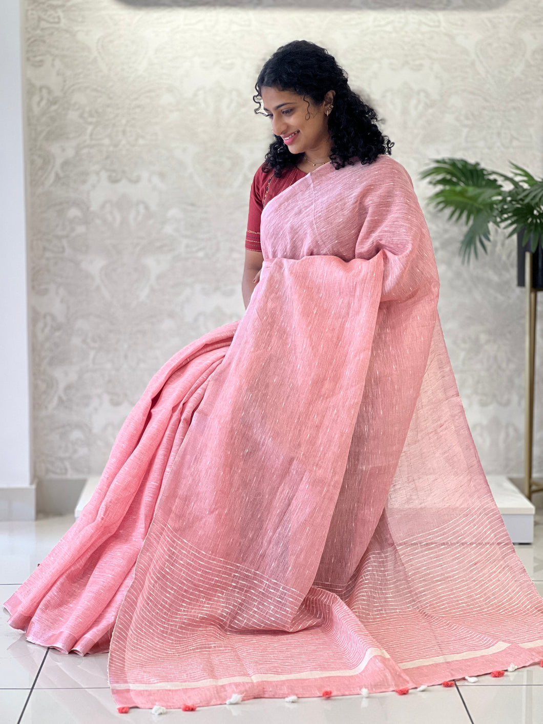 Golden Lurex Yarns  Linen  Saree | DLS225