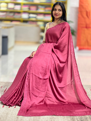 Stone Sticking Work Satin Georgette Saree | SBP335