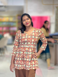 Print With Kantha Detailed Cotton Short Kurta | DNT673
