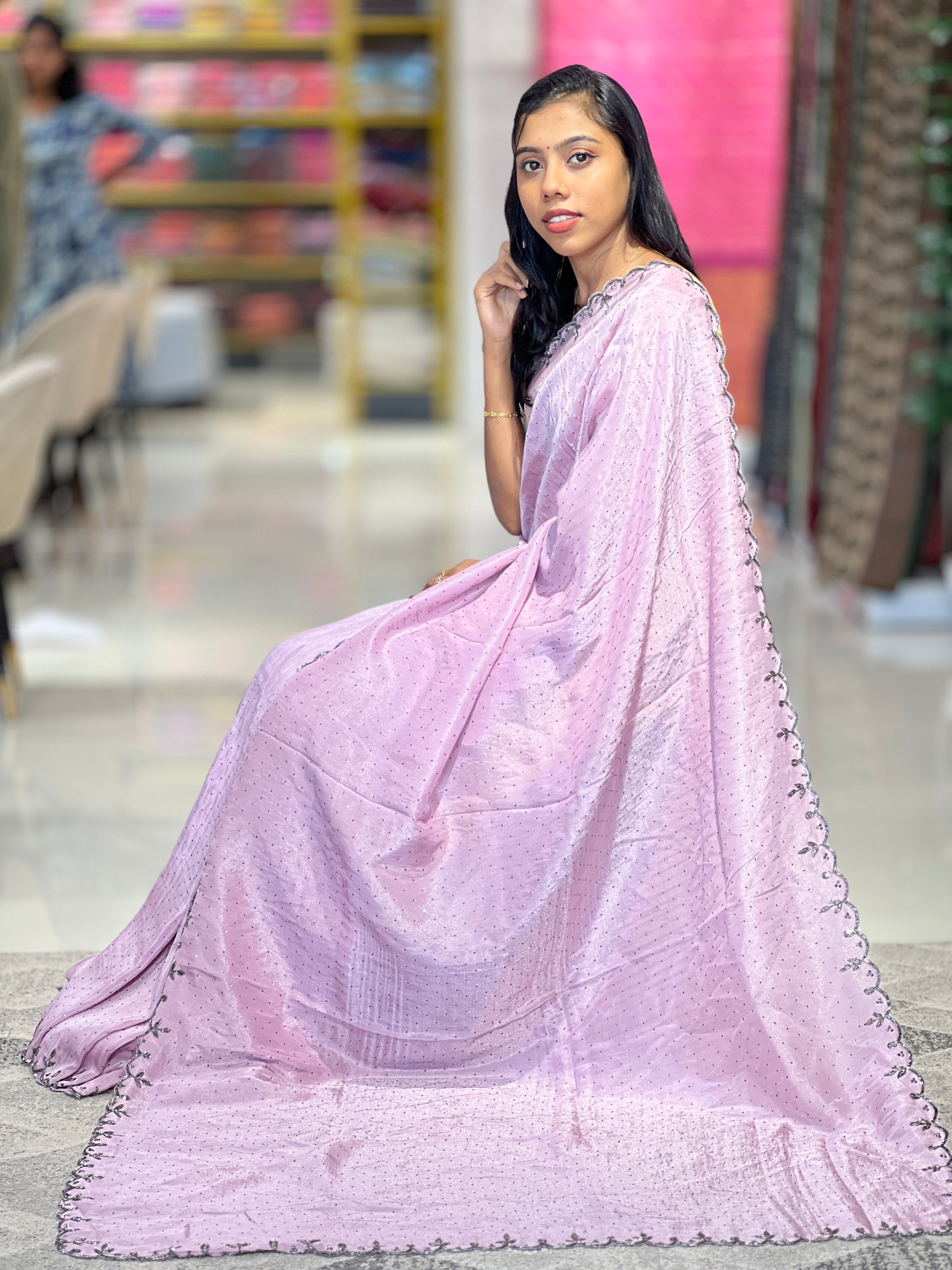 Stone & Cutbeads Detailed Shimmer Georgette Saree | SBP522