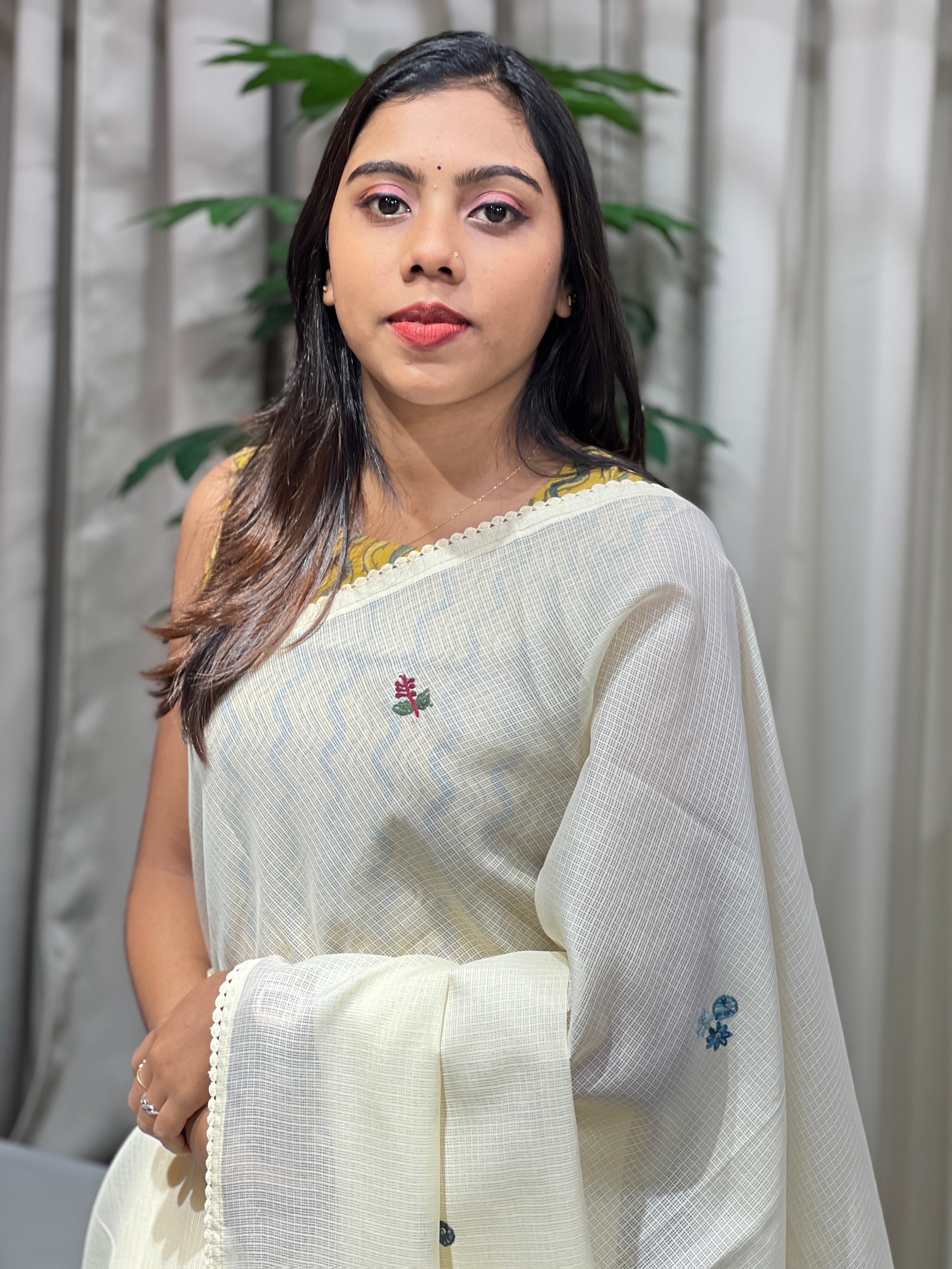 Multicolour Floral Embroidery Detailed Silky Kota Saree | BLD1898