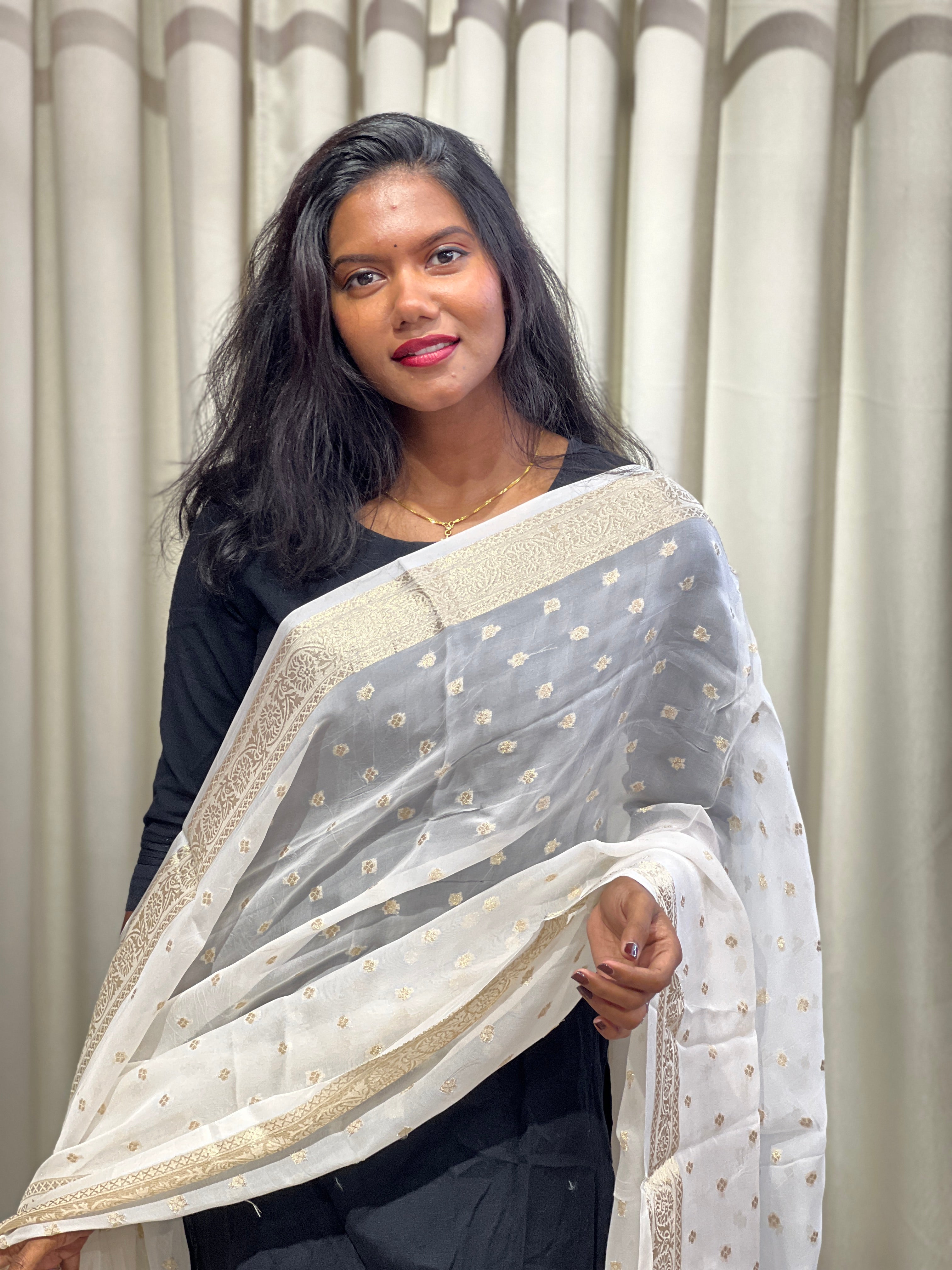 Zari Butta Detailed Organza Dupatta | DNT135