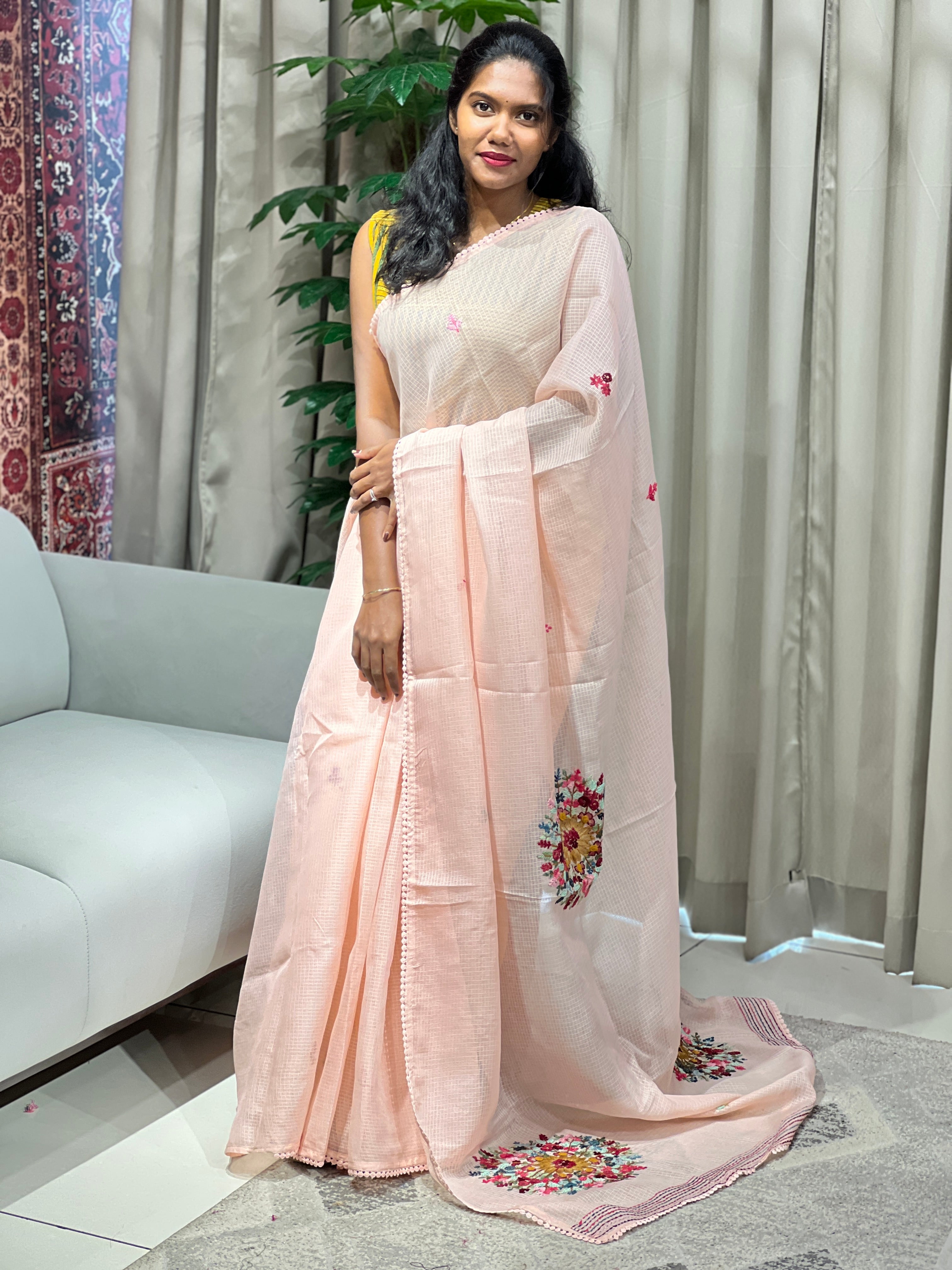 Multicolour Floral Embroidery Detailed Silky Kota Saree | BLD1897