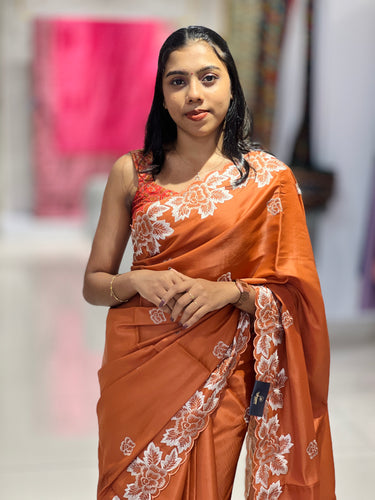 Floral Embroidered Tussar Saree | SHC191