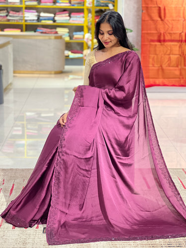Stone Sticking Work Satin Georgette Saree | SBP333