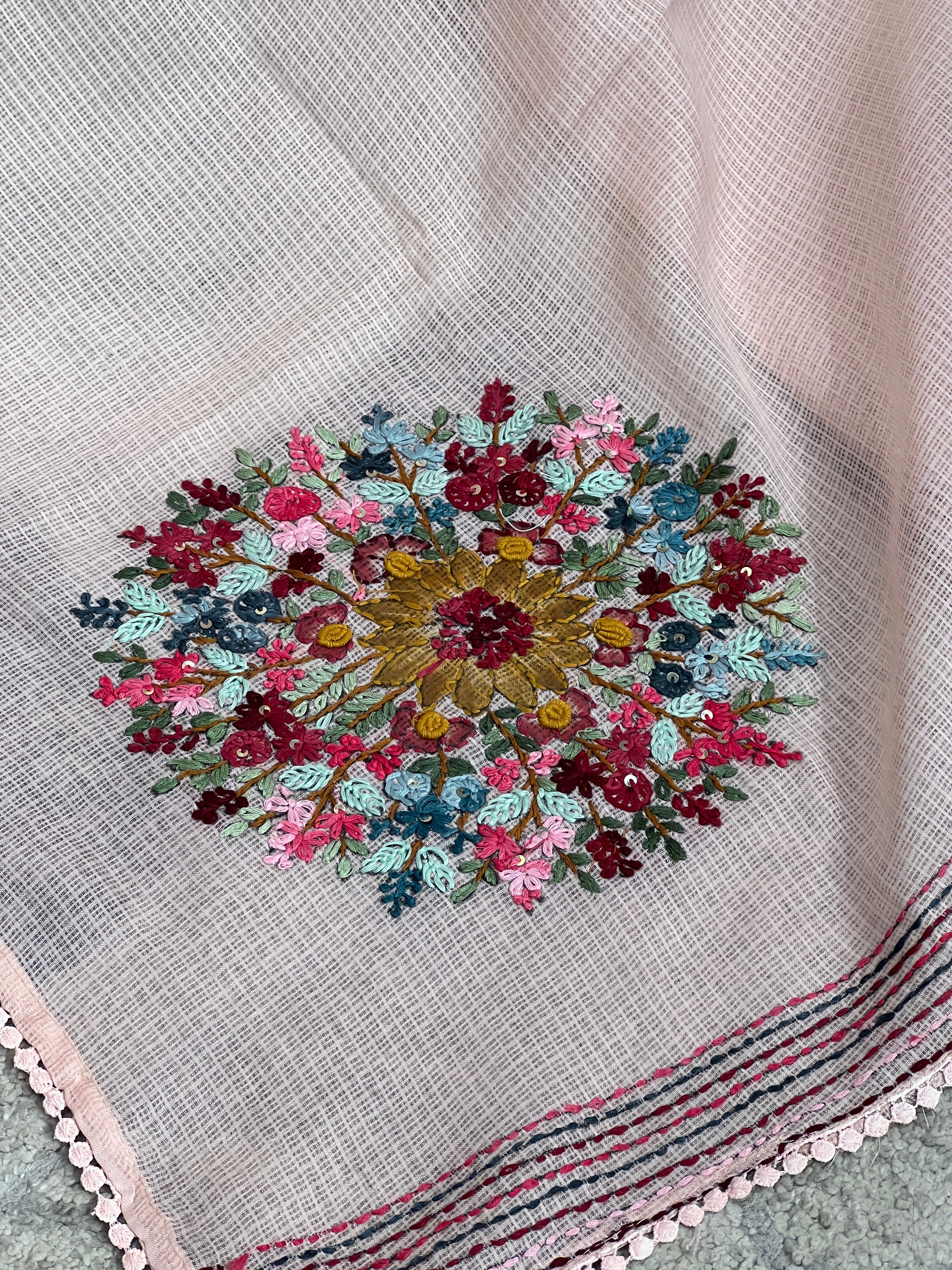 Multicolour Floral Embroidery Detailed Silky Kota Saree | BLD1897