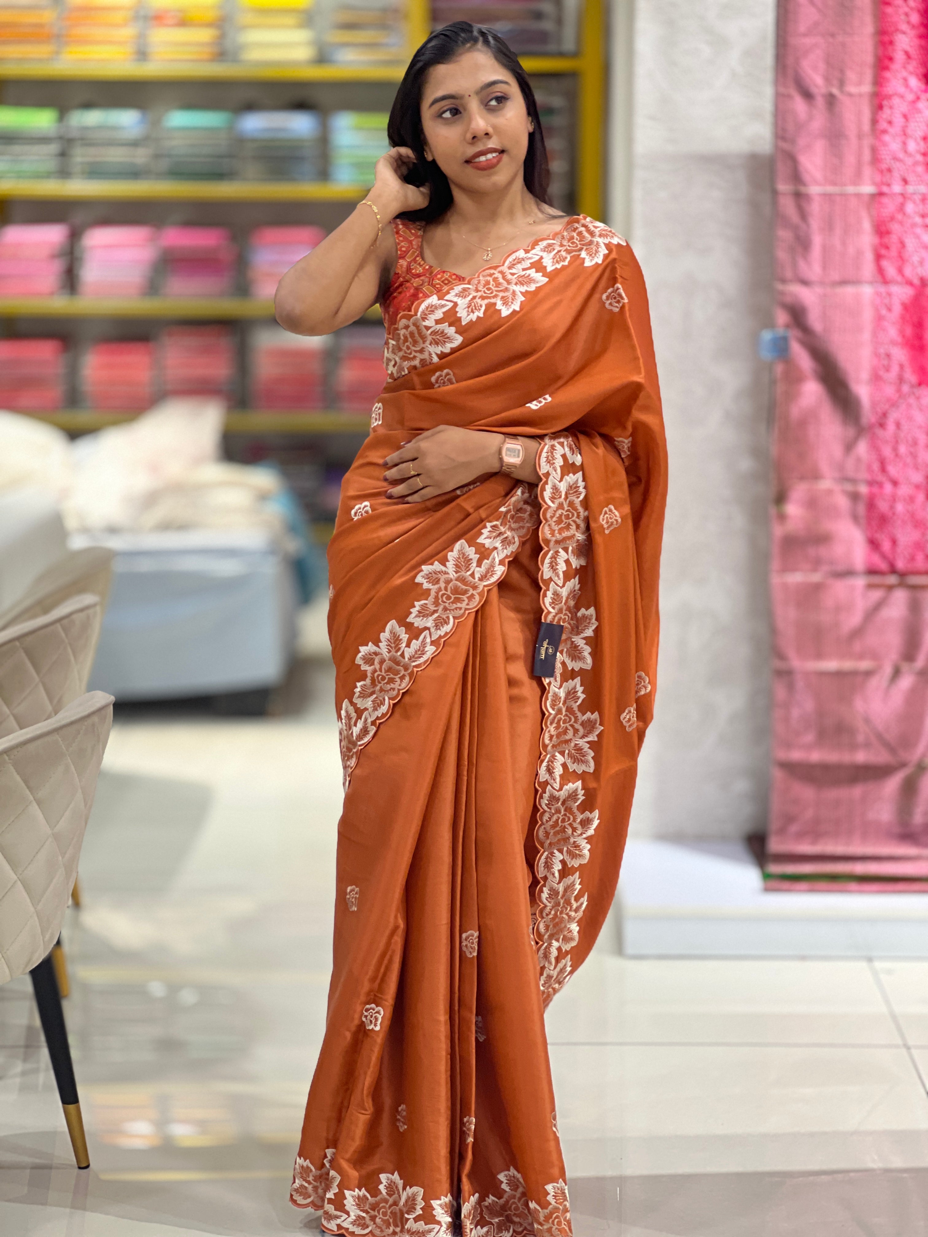 Floral Embroidered Tussar Saree | SHC191