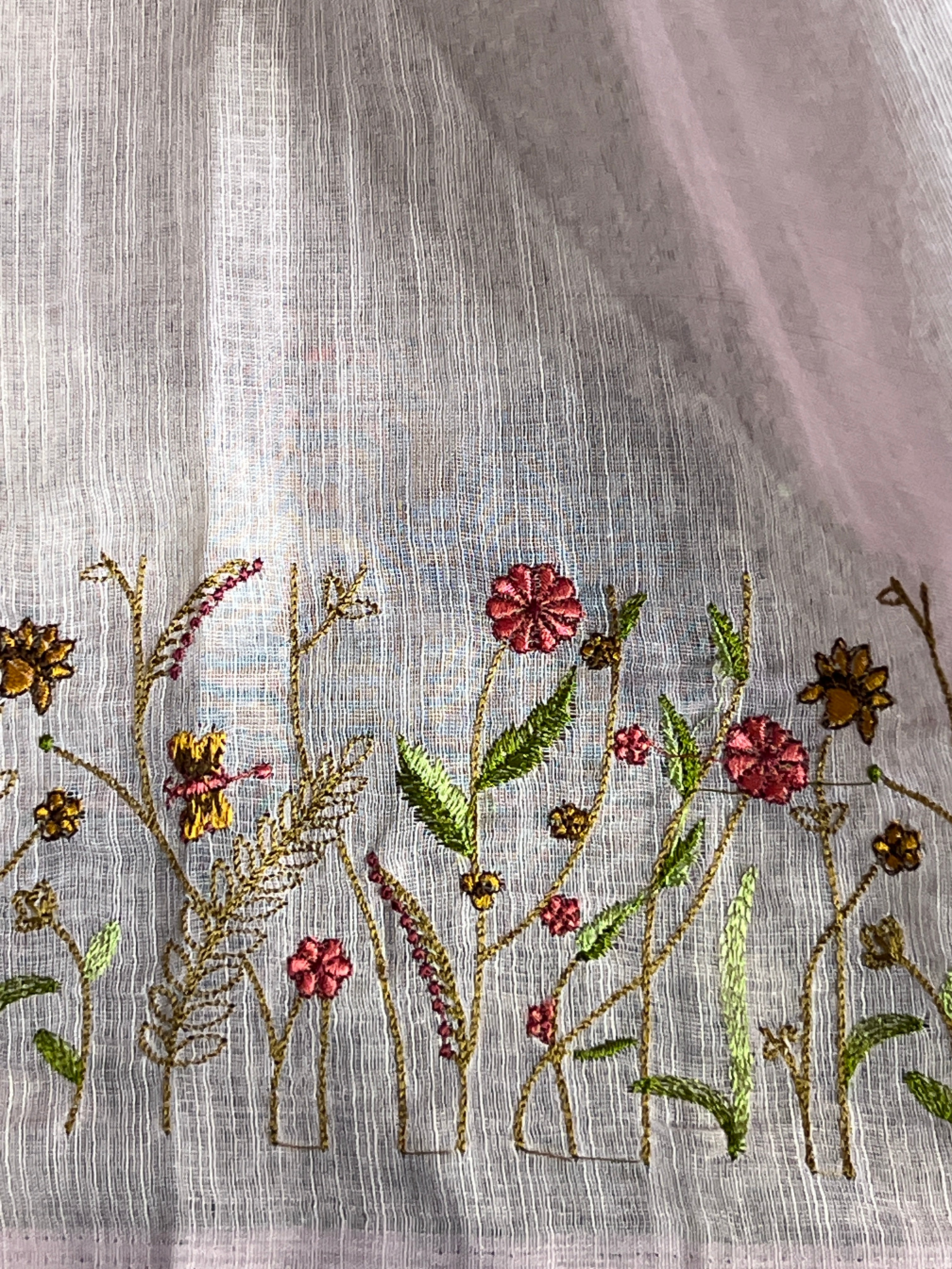 Machine Embroidered Semi Linen Saree | RP826