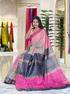 Zigzag Patterned Geecha Tussar Saree | SK370