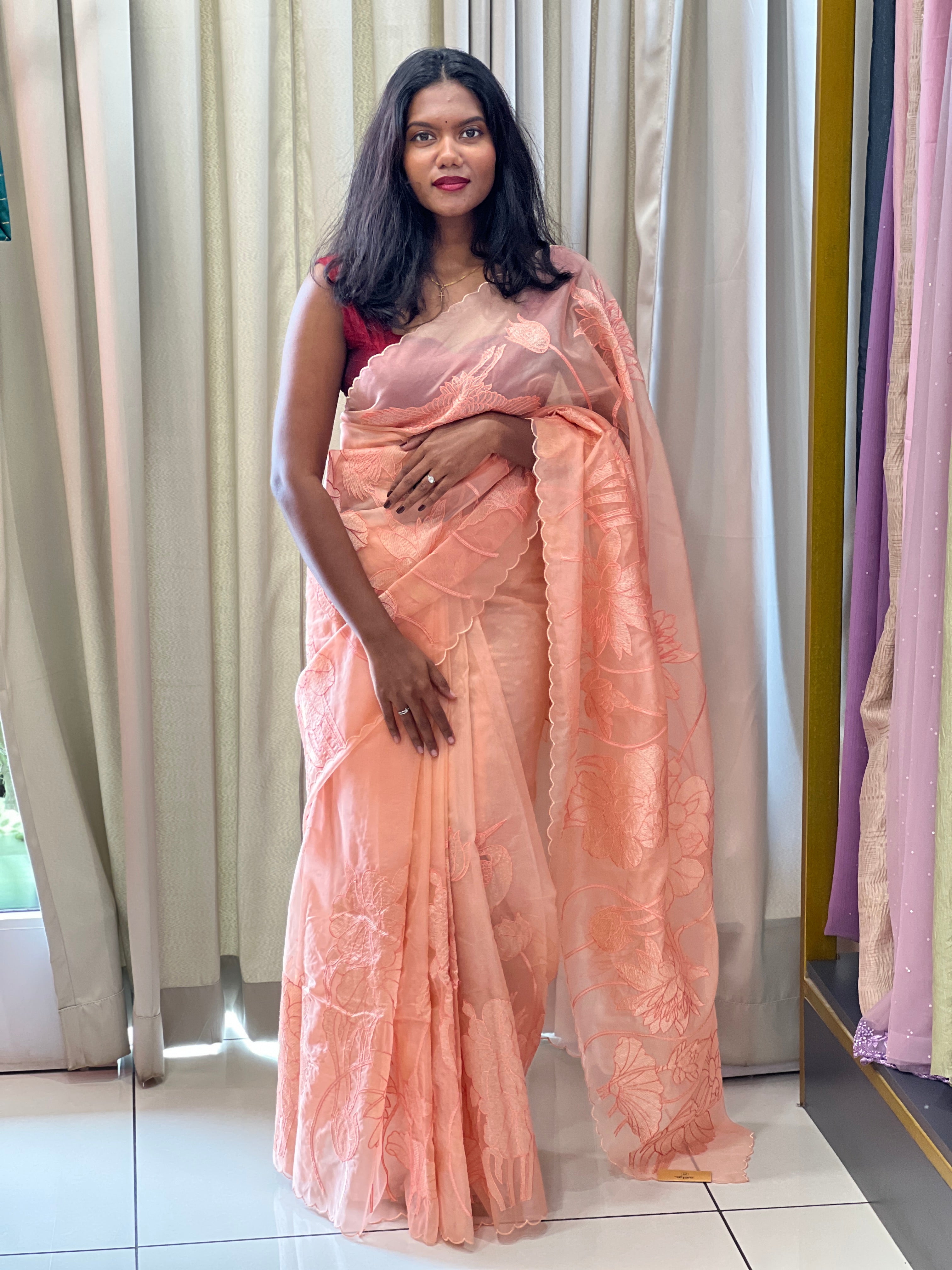 Floral Embroidery Detailed Organza Saree | MM398