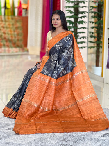 Floral Jaal Patterned Geecha Tussar Saree | SK375