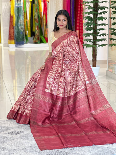 Geometric Patterned Geecha Tussar Saree | SK360