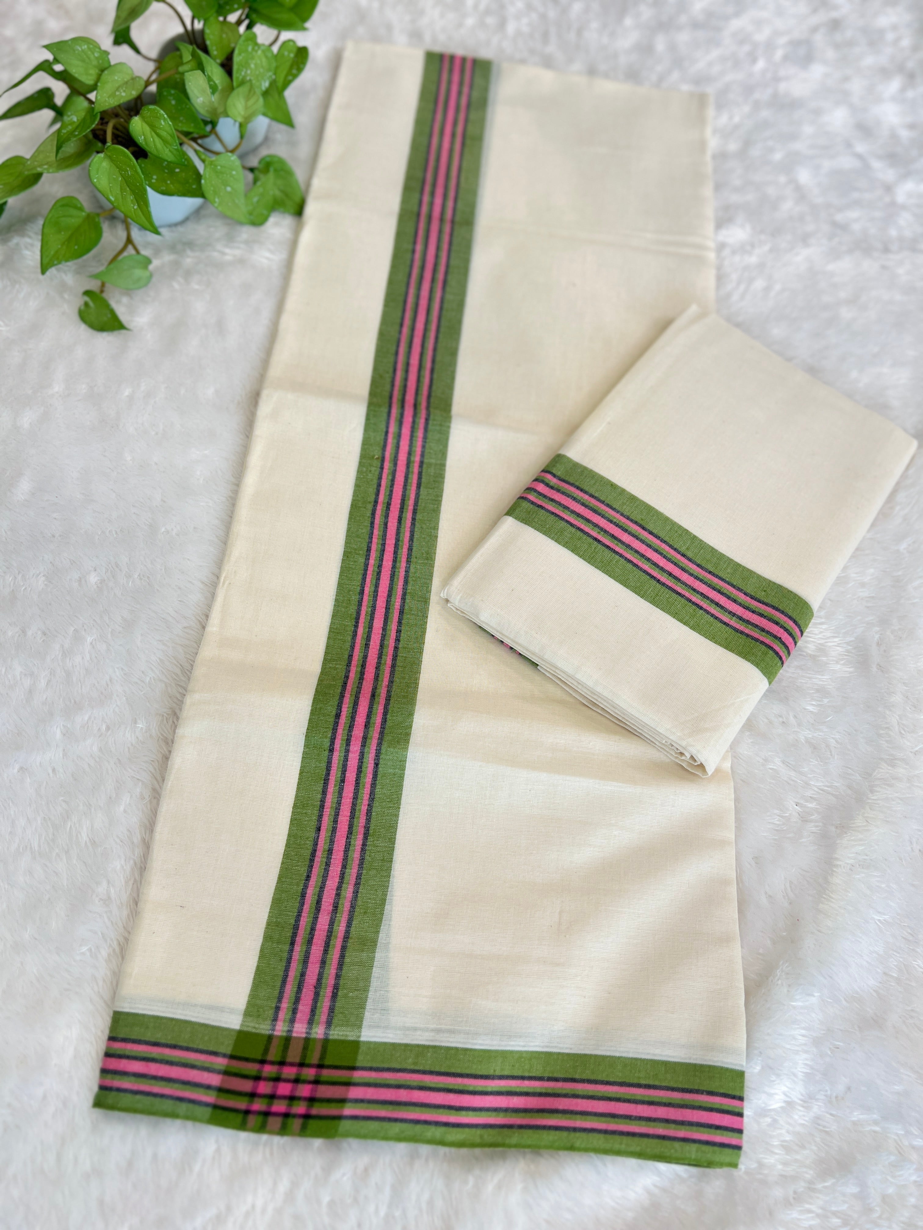 Double Border Pattern Kerala Cotton Set Mundu | GAT587