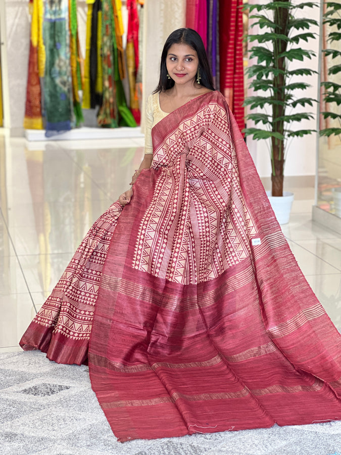 Geometric Patterned Geecha Tussar Saree | SK360