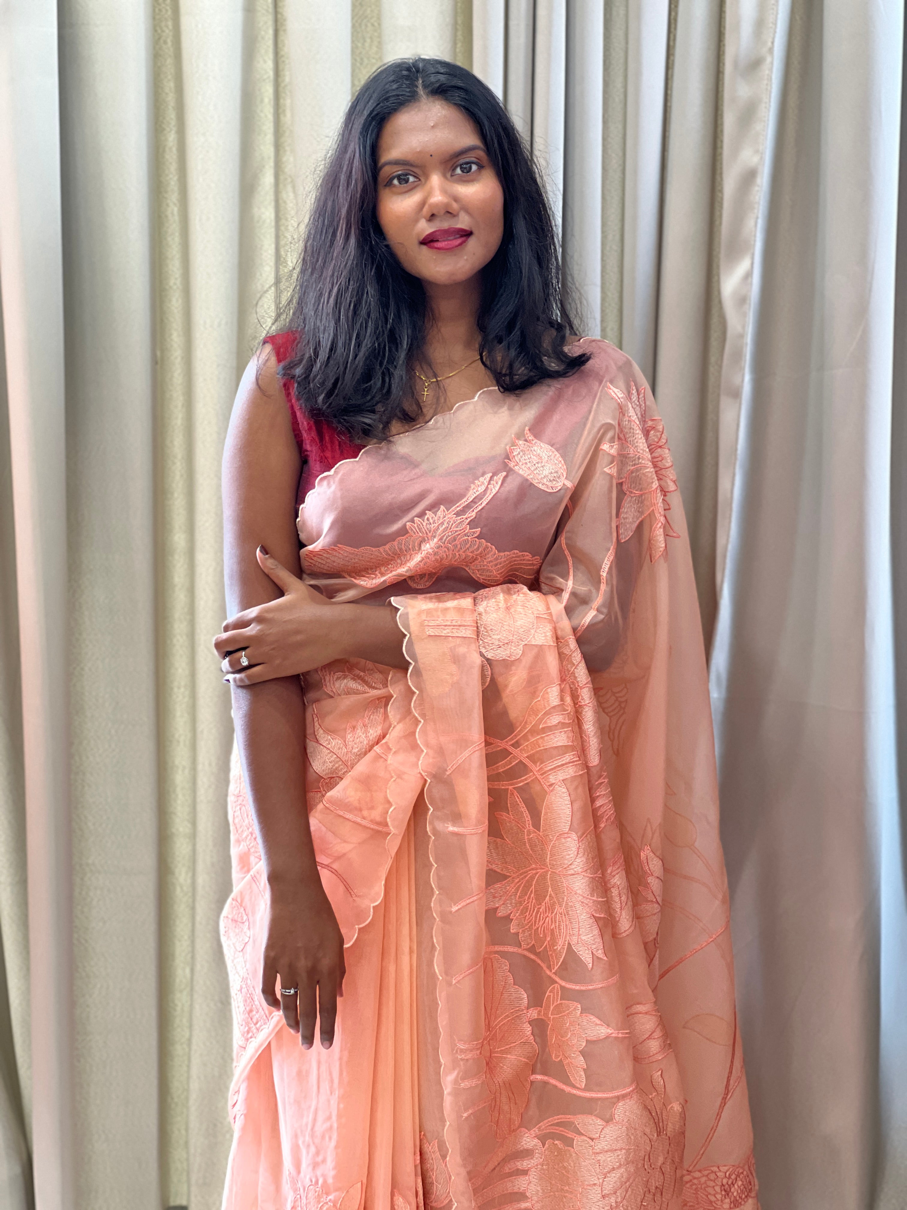 Floral Embroidery Detailed Organza Saree | MM398