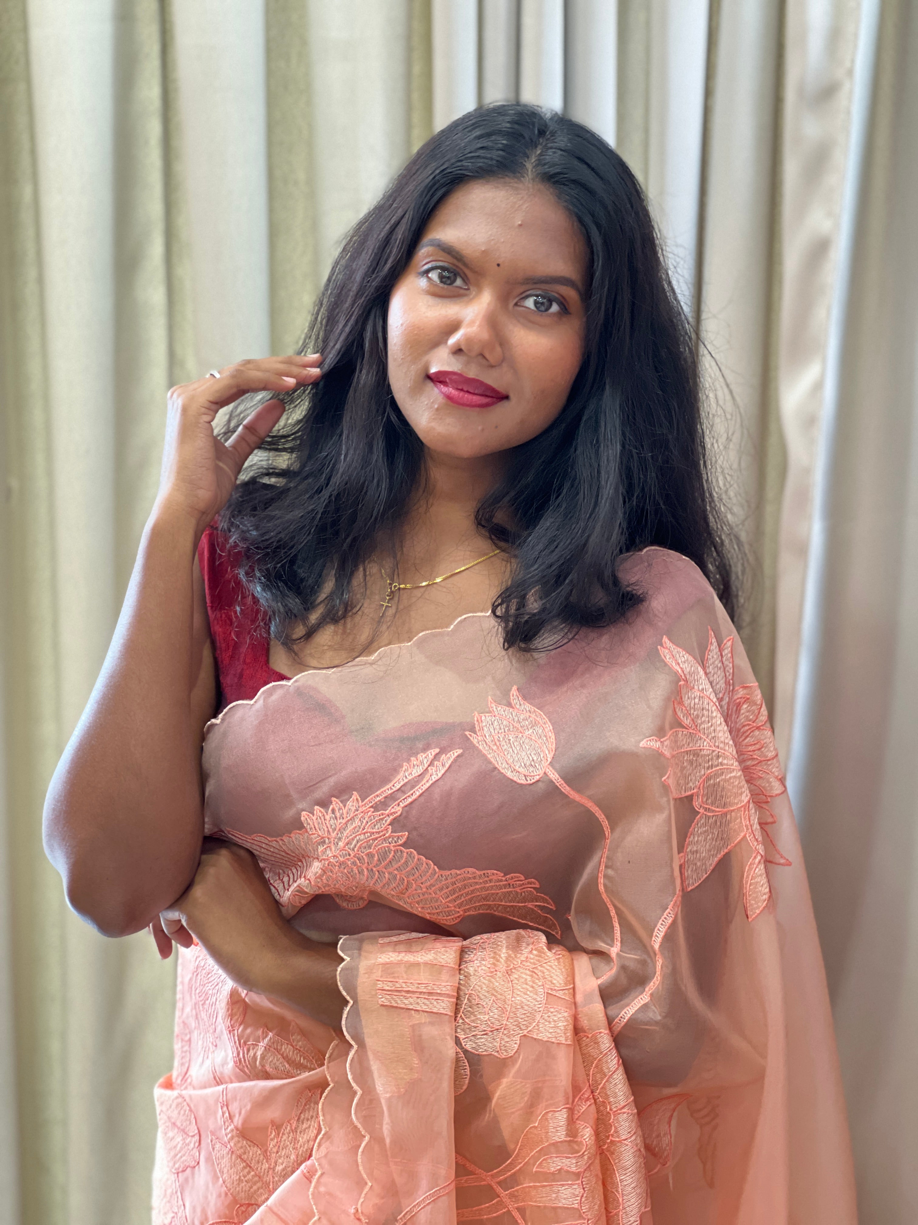 Floral Embroidery Detailed Organza Saree | MM398