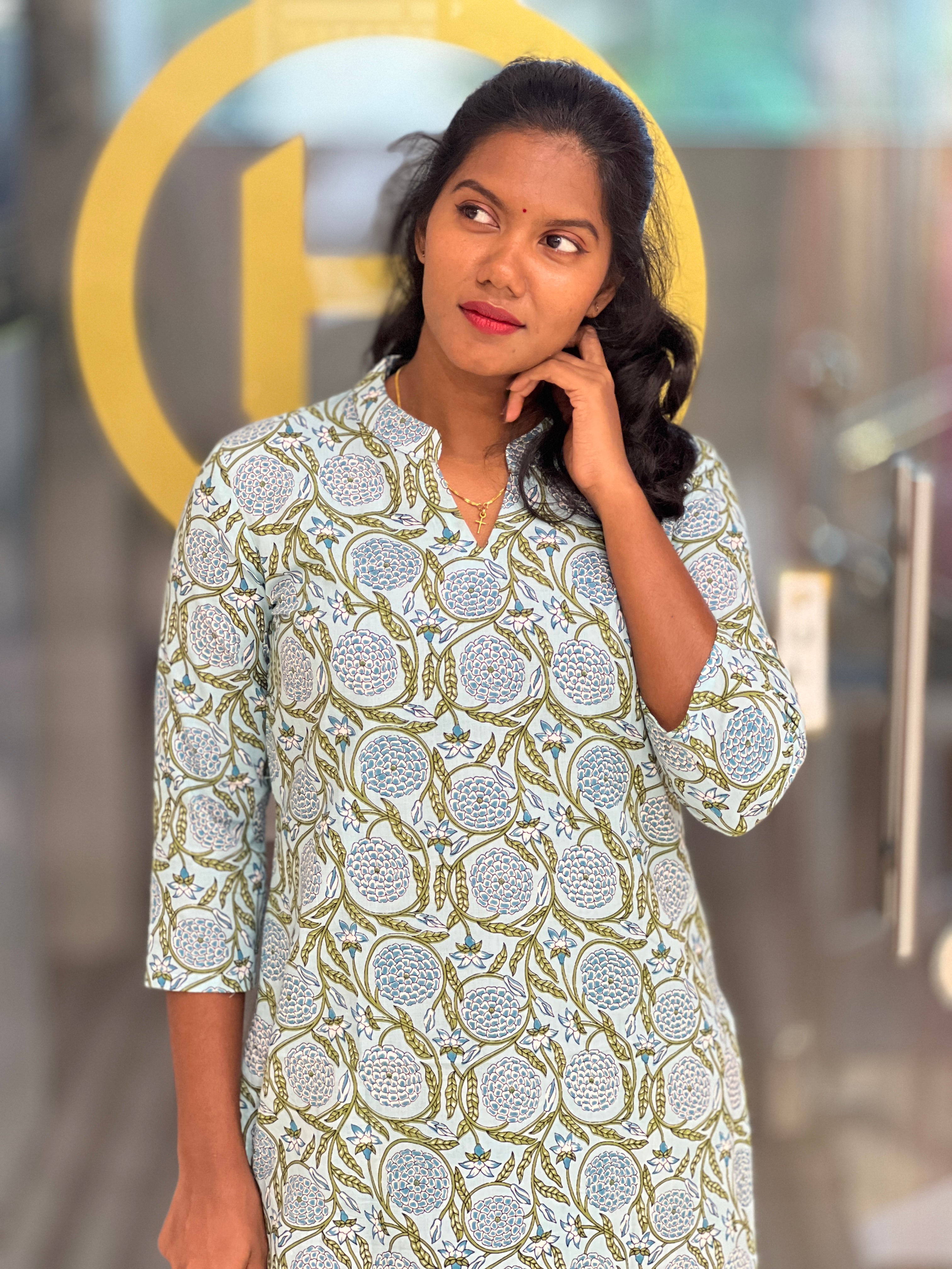 Floral Print Detailed Cotton Kurta | DNT663