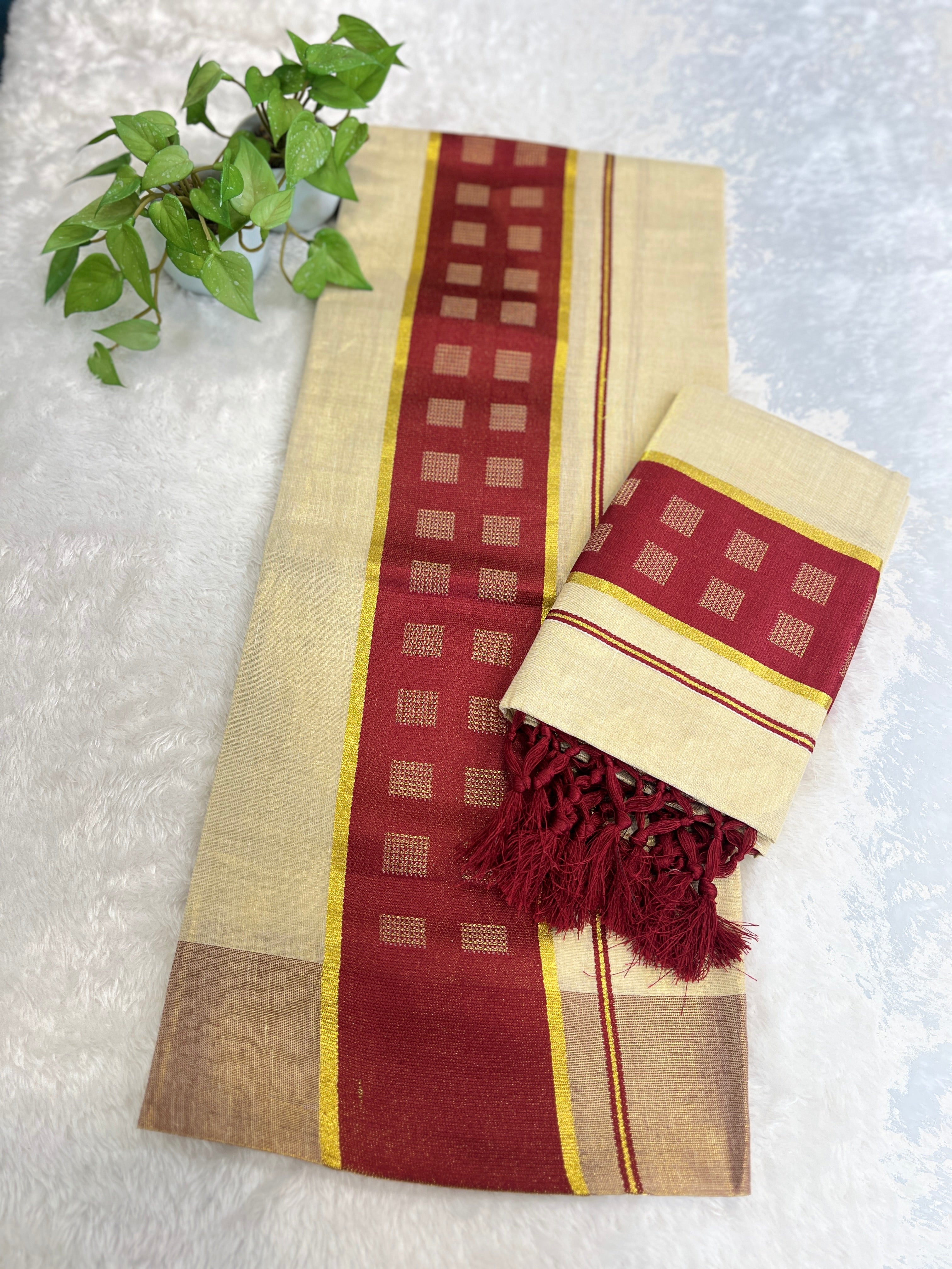 Traditional Khatam Pattern Tissue Set Mundu | GAT570