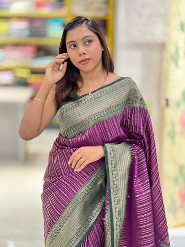 Stripes Detailed Semi Silk Saree | ONA128