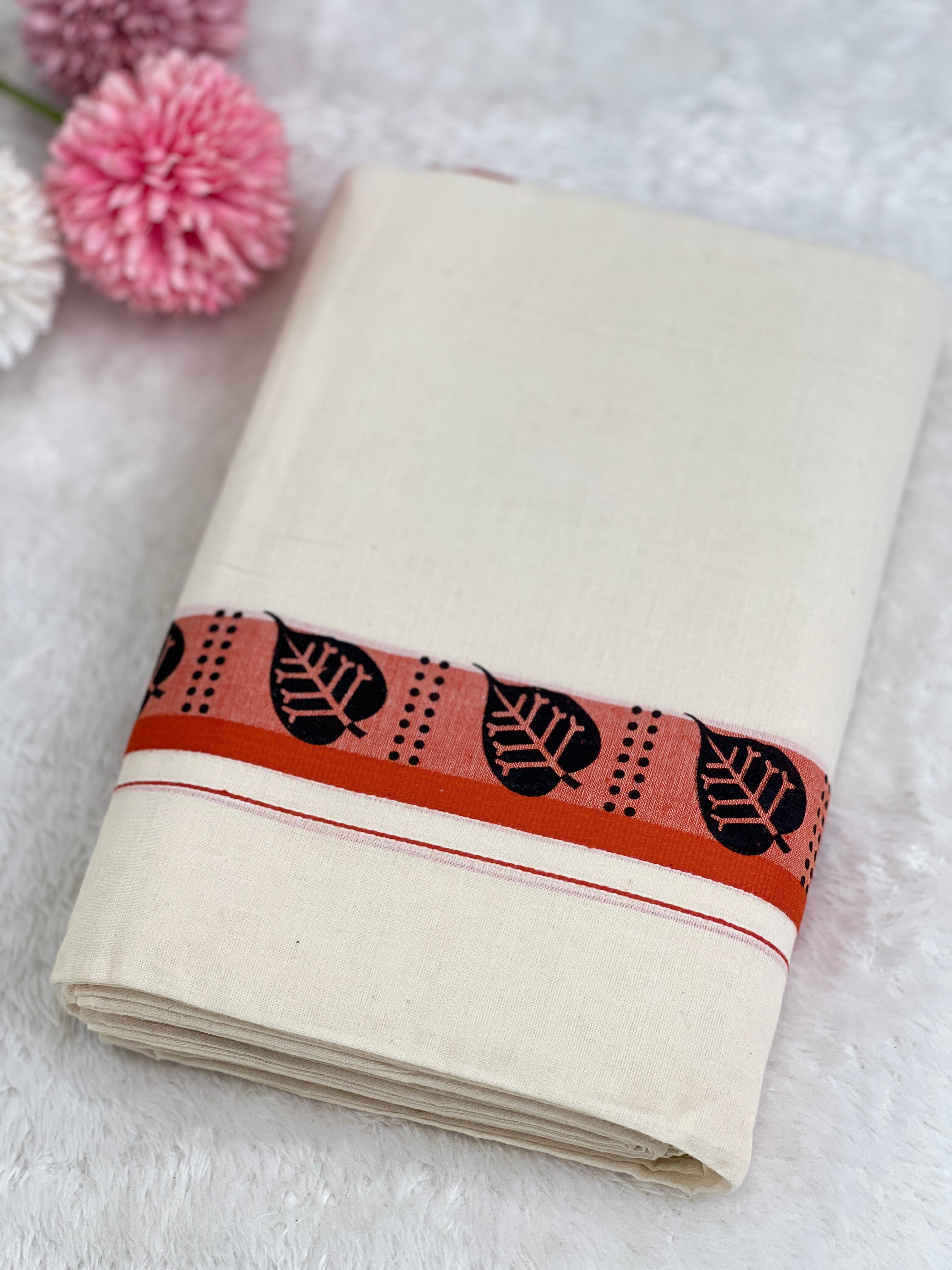 Hand Block Printed Kerala Cotton Set Mundu | GAT559