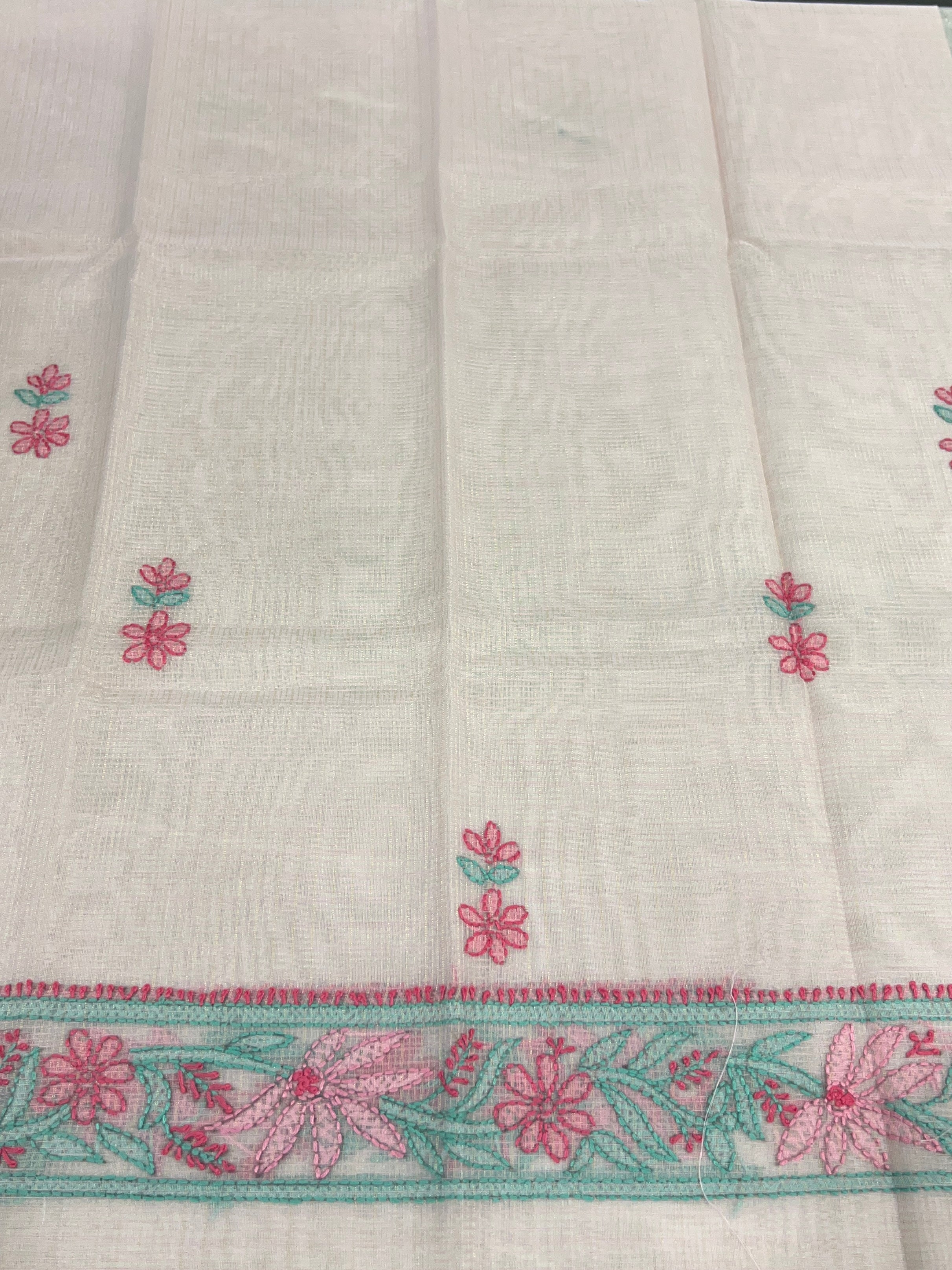 Chikankari Embroidery Detailed Muga Check Organza Saree | JSC501