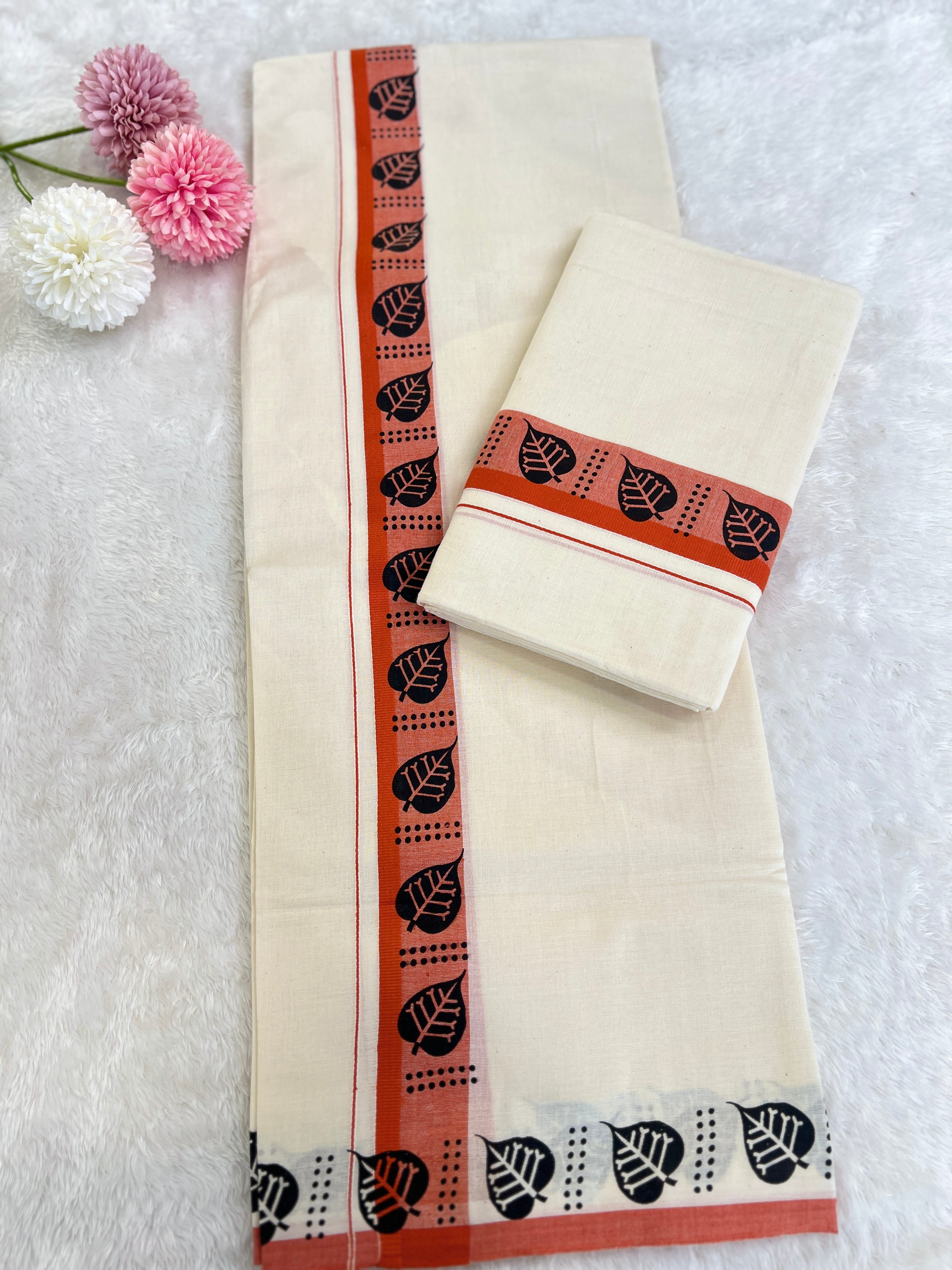 Hand Block Printed Kerala Cotton Set Mundu | GAT559