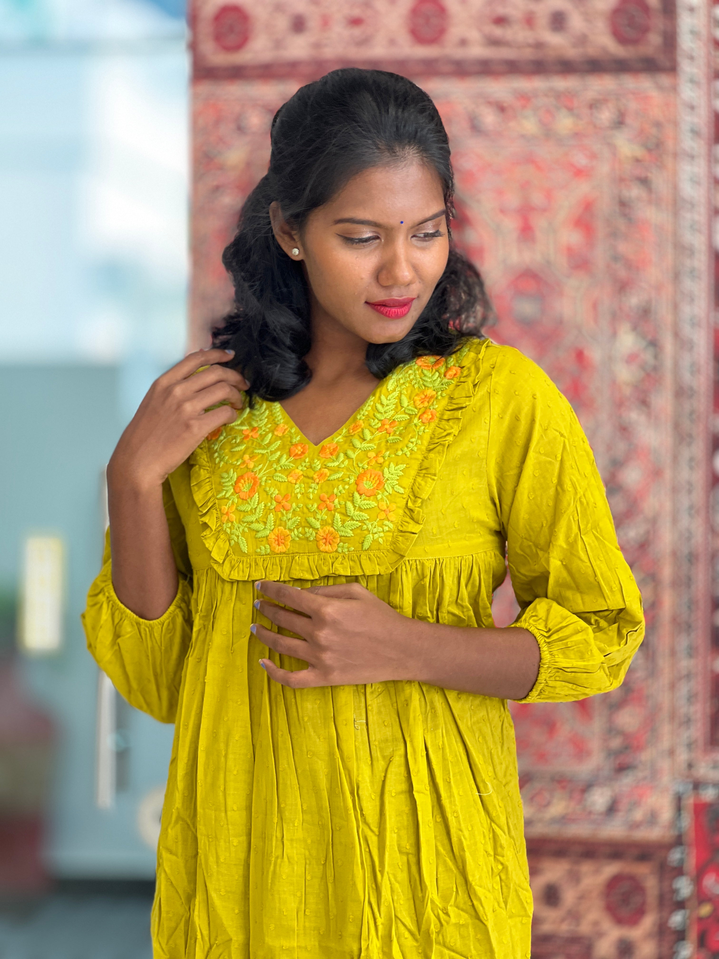 Yoke Embroidery Cotton Kurta | TBS108