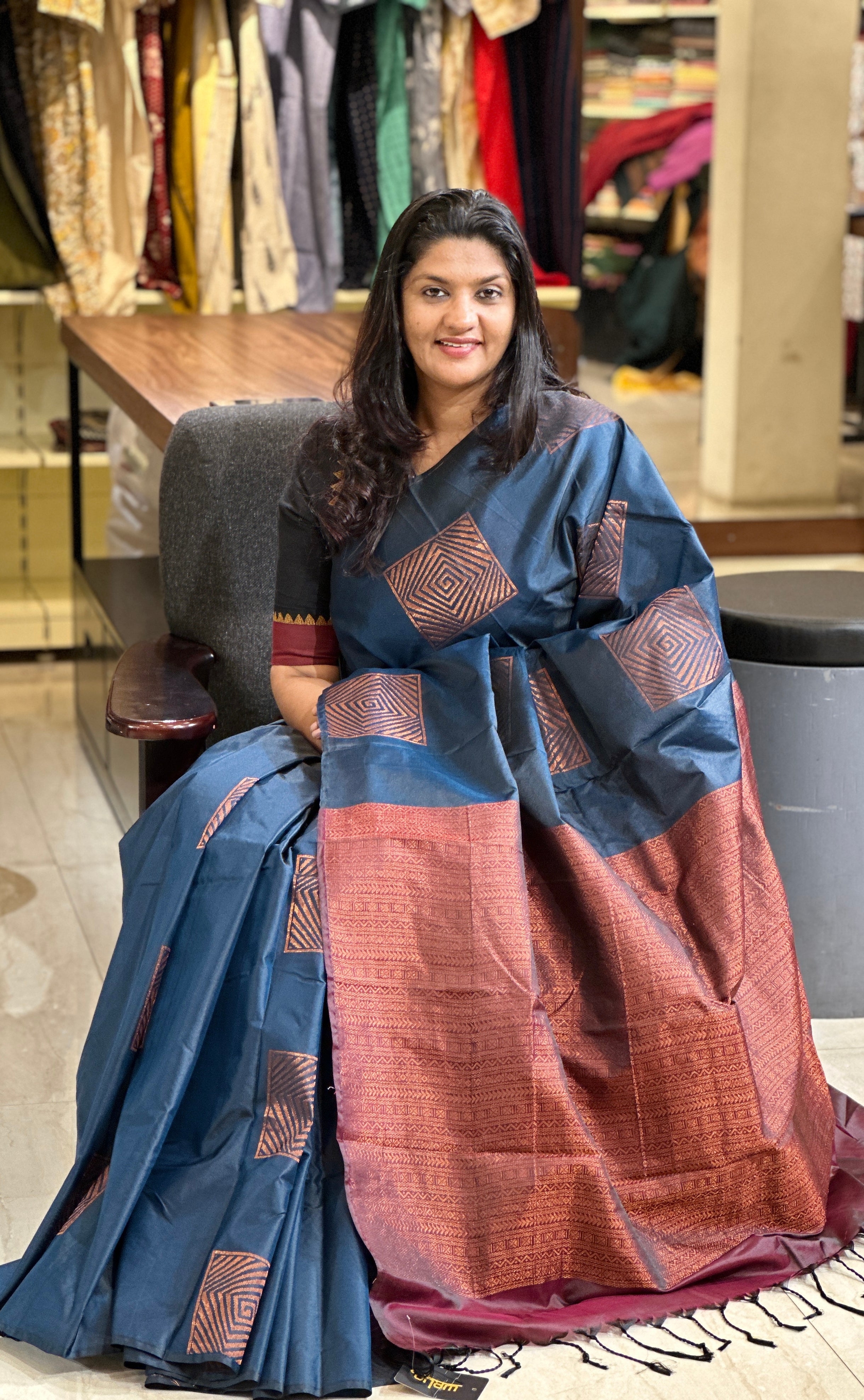 Square Buta Design Semi Silk Saree | AHR407 – Aham Designer Boutique