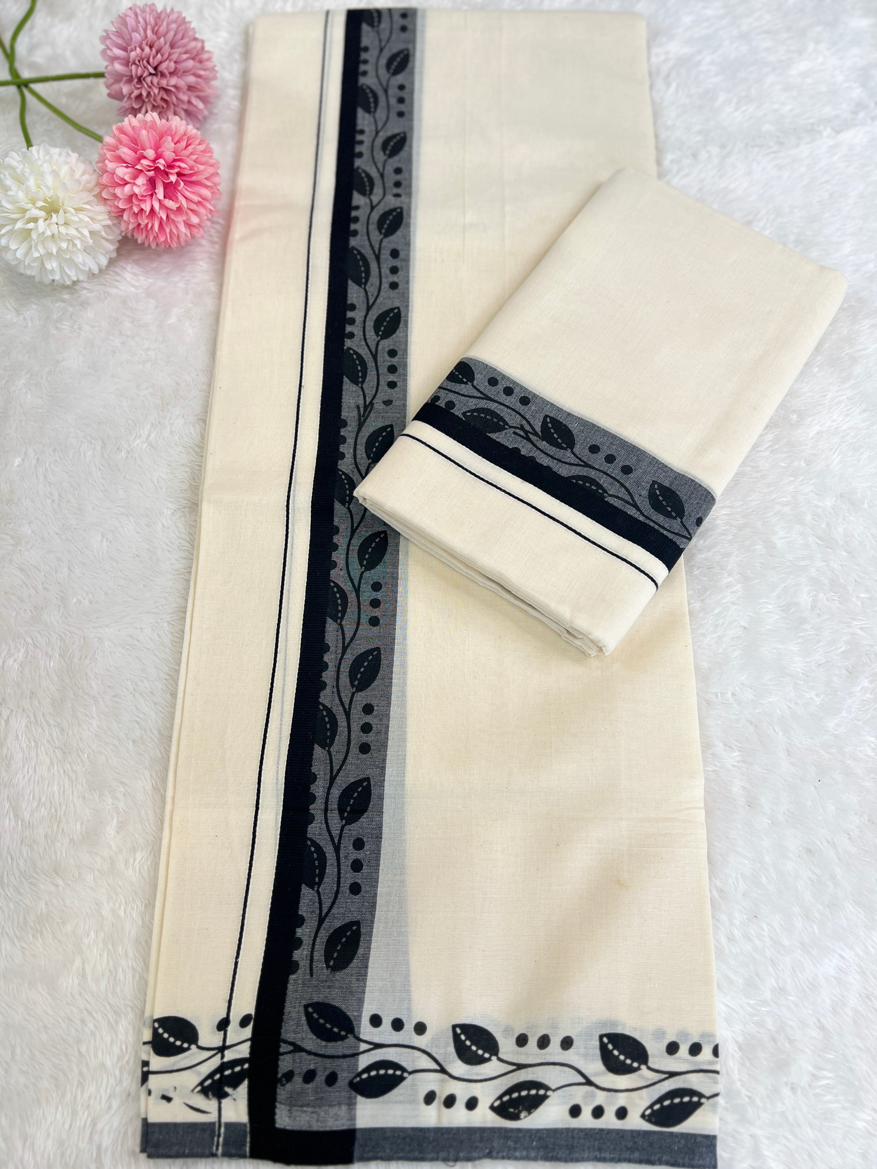 Hand Block Printed Kerala Cotton Set Mundu | GAT558