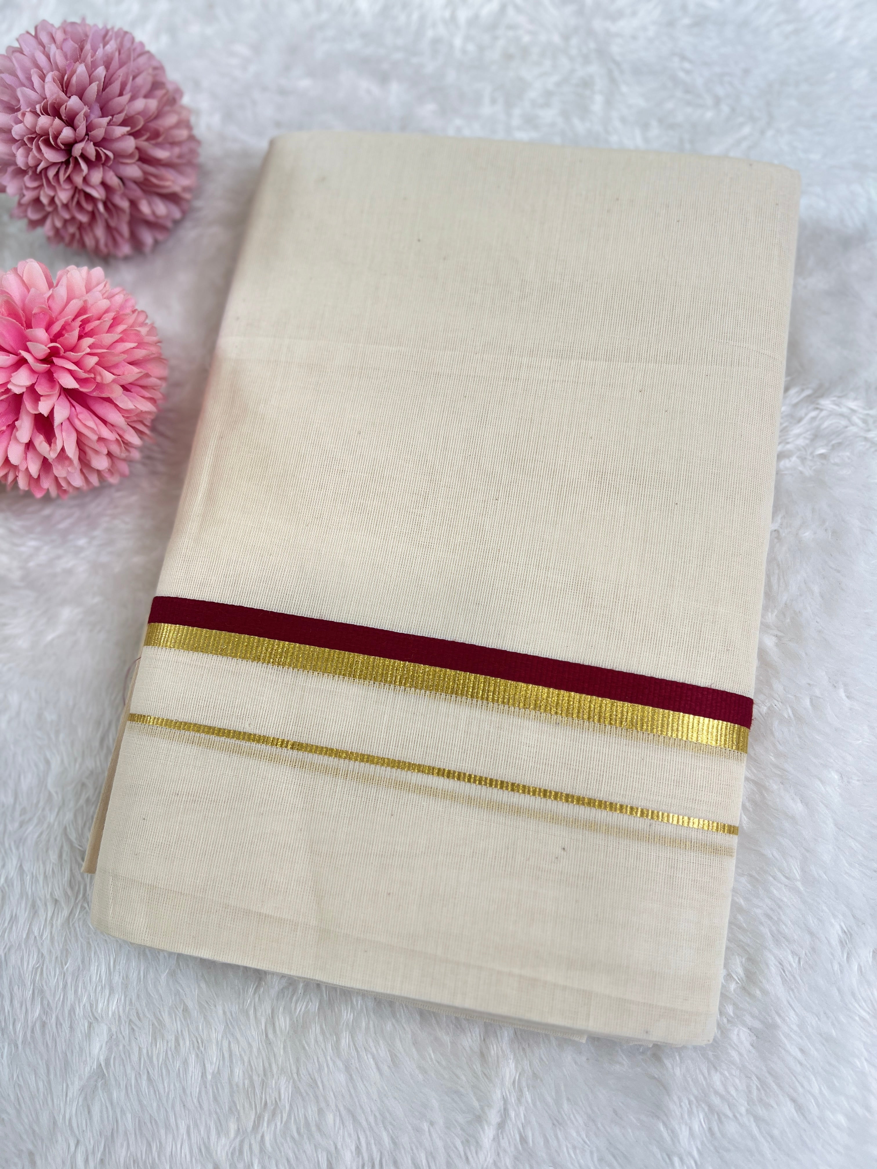 Kara Pattern Border Kerala Cotton Set Mundu | GAT562