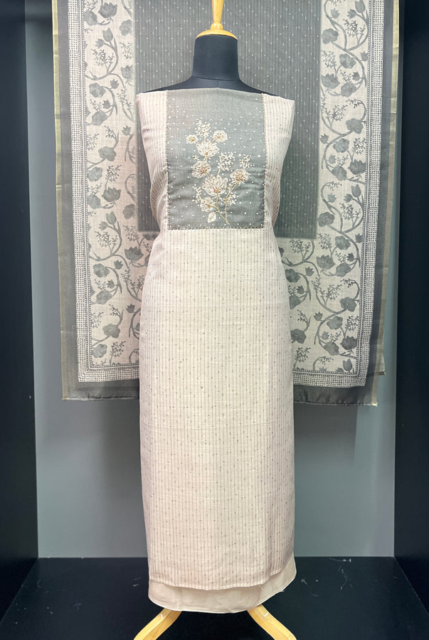 Print With Hand Work Highlighted Tissue Tussar Finish Salwar Set | PHU149