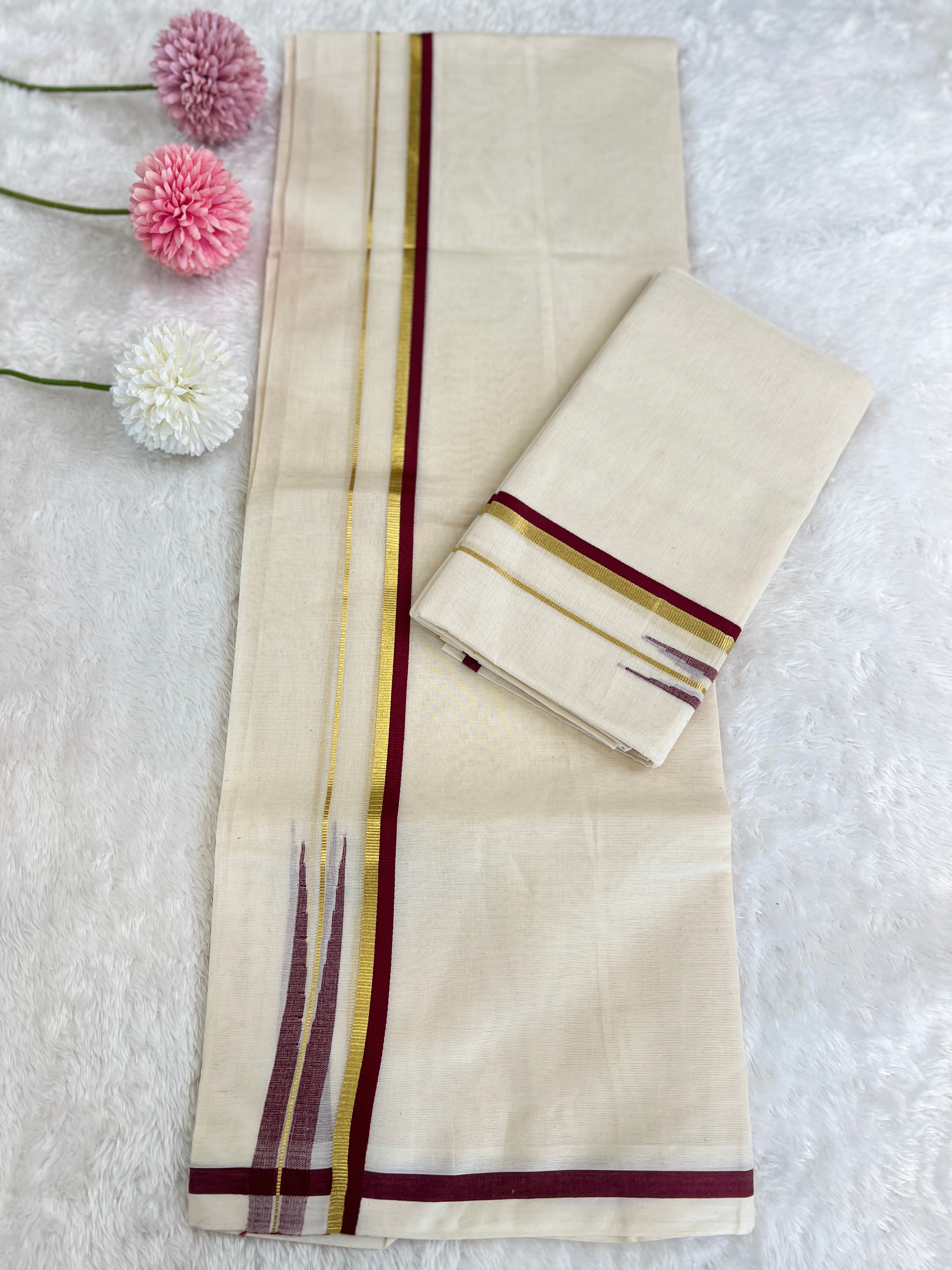 Kara Pattern Border Kerala Cotton Set Mundu | GAT562