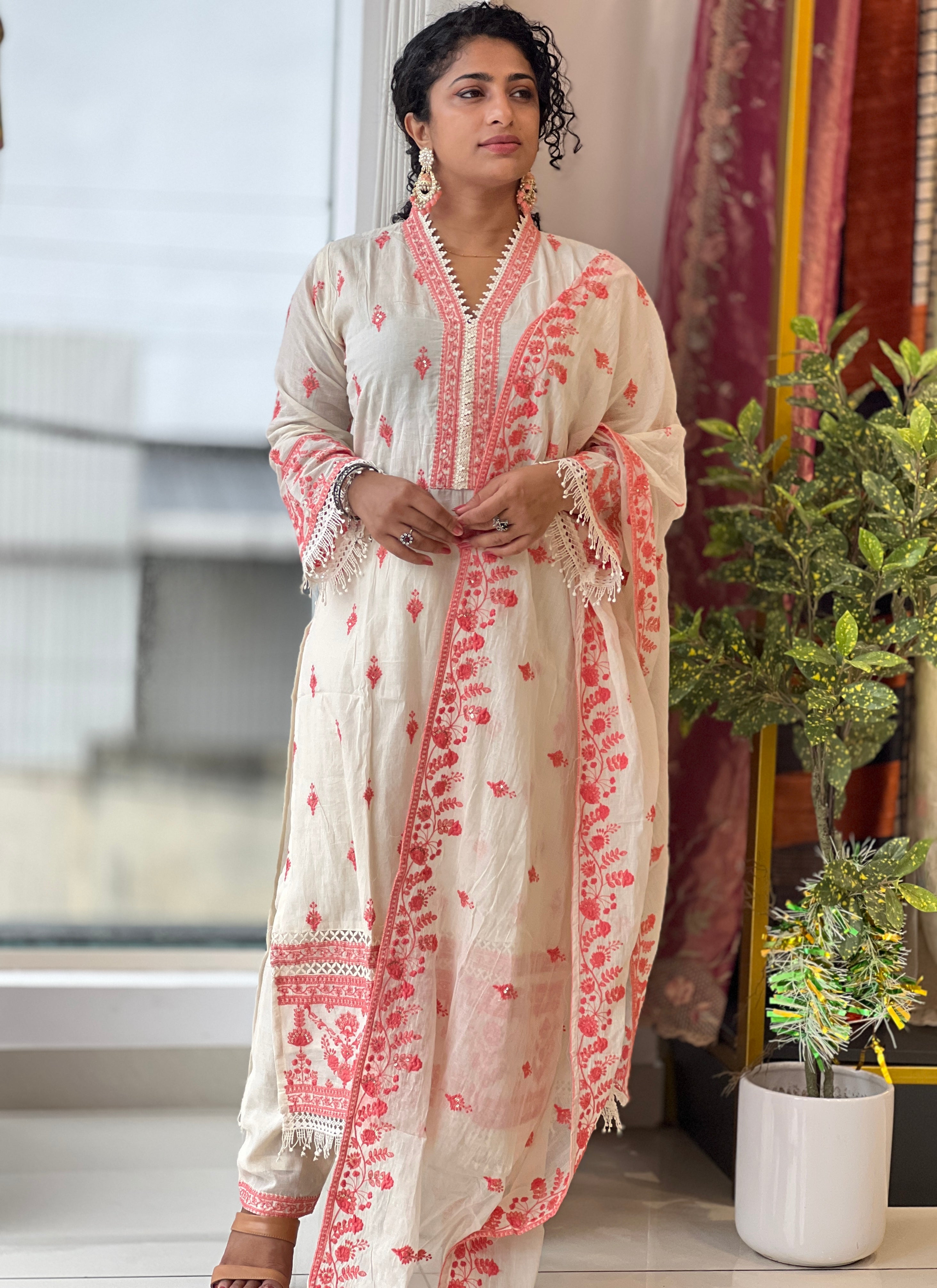 Embroidery With Sequence Highlighted Cotton Kurta Set | FW230