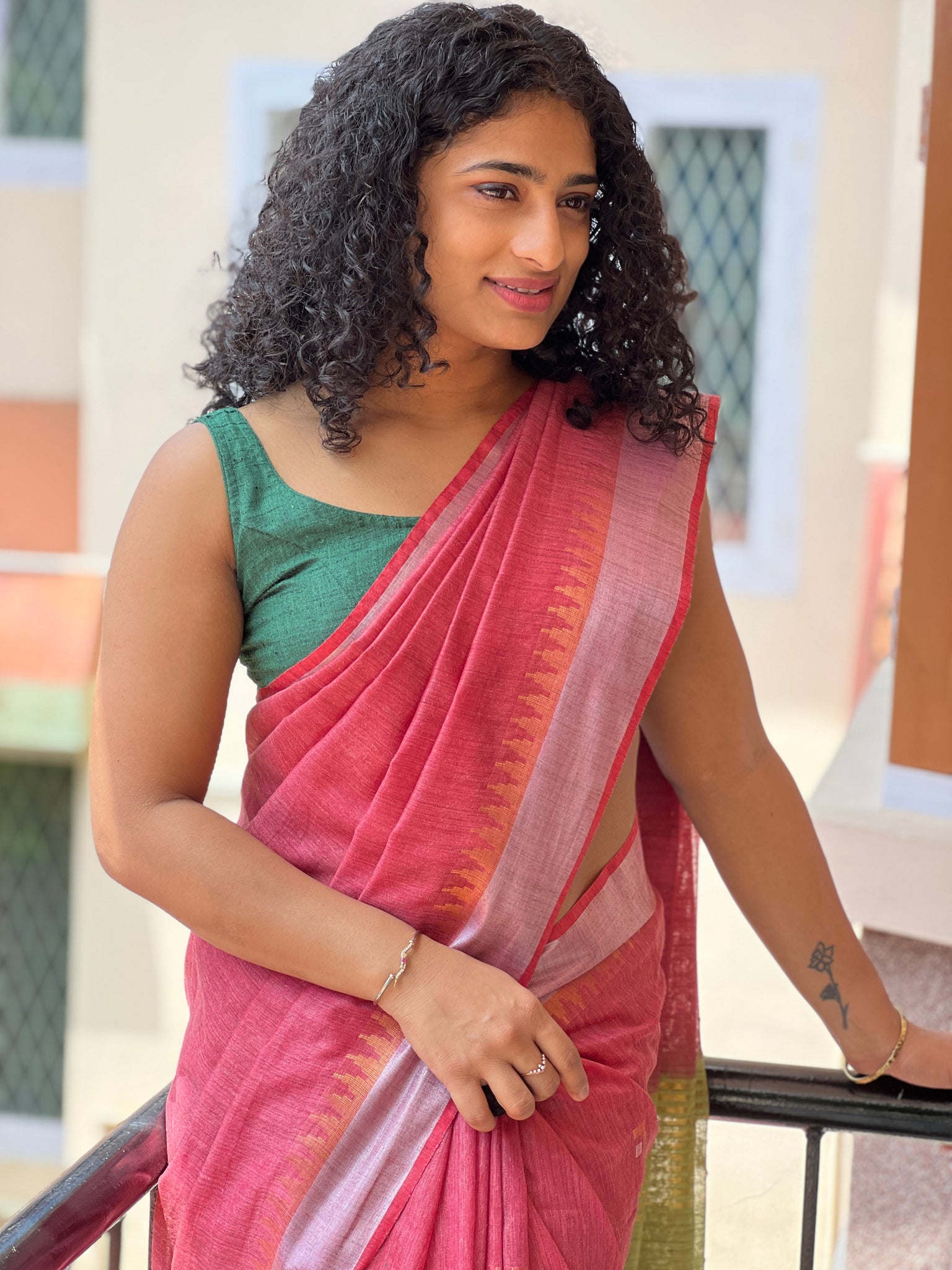 Orange Handwoven Zari Border Linen Saree – Beatitude