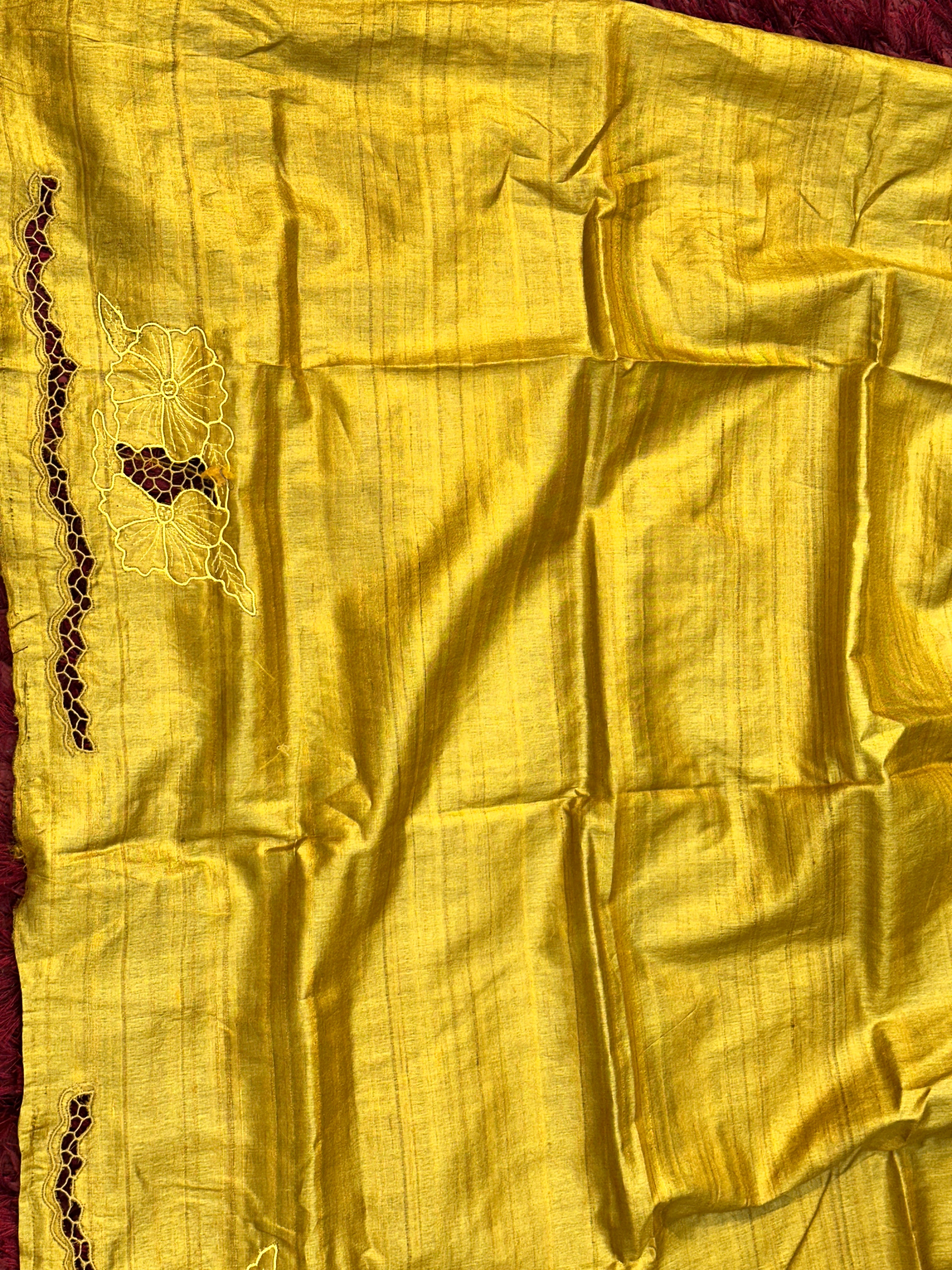 Twine Cut Work With Floral Placement Pure Desi Tussar Saree | TC495