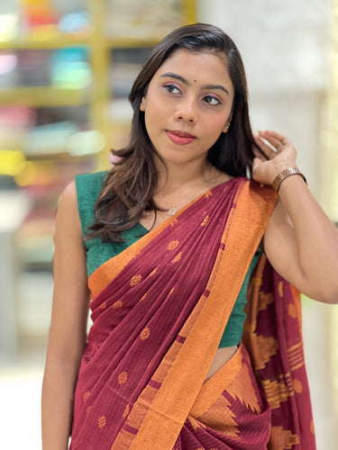 Temple Border Detailed Cotton Silk Saree | RP772