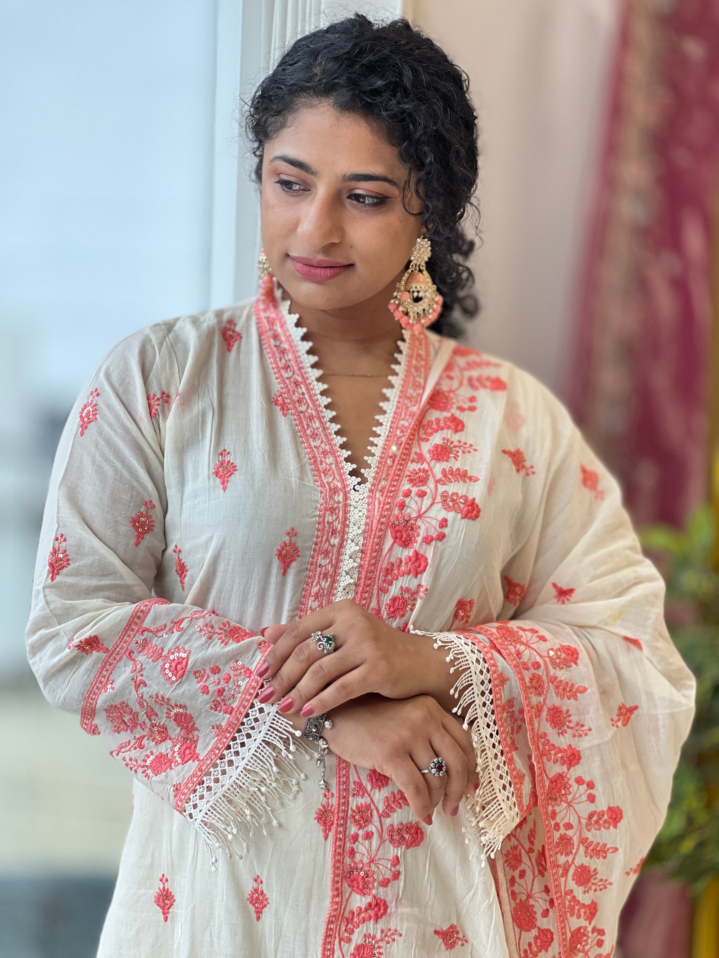 Embroidery With Sequence Highlighted Cotton Kurta Set | FW230