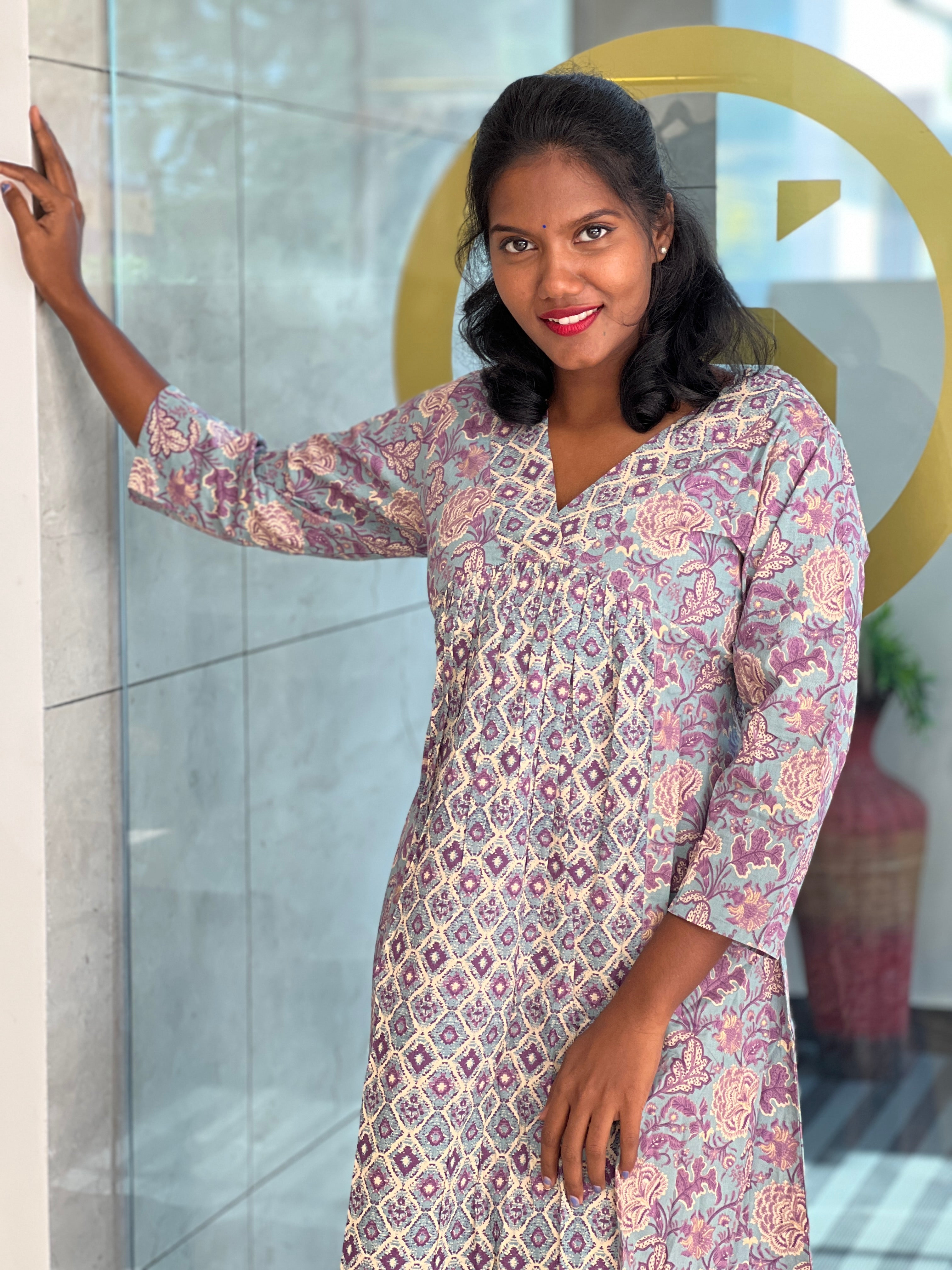 Floral Printed Pattern Cotton Kurta Set | TBS109
