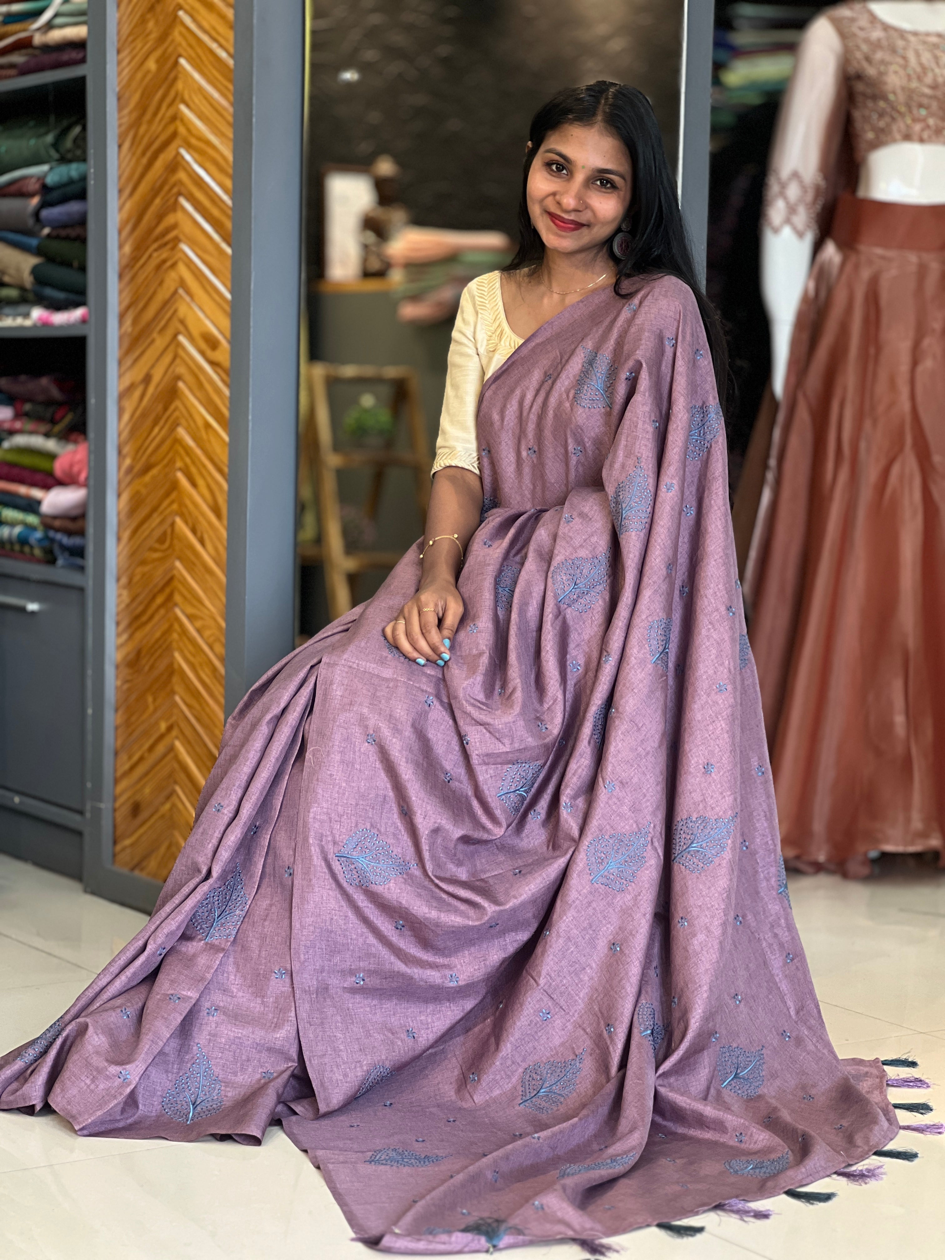 Computerized Machine Embroidery Tussar Finish Saree | SBP156