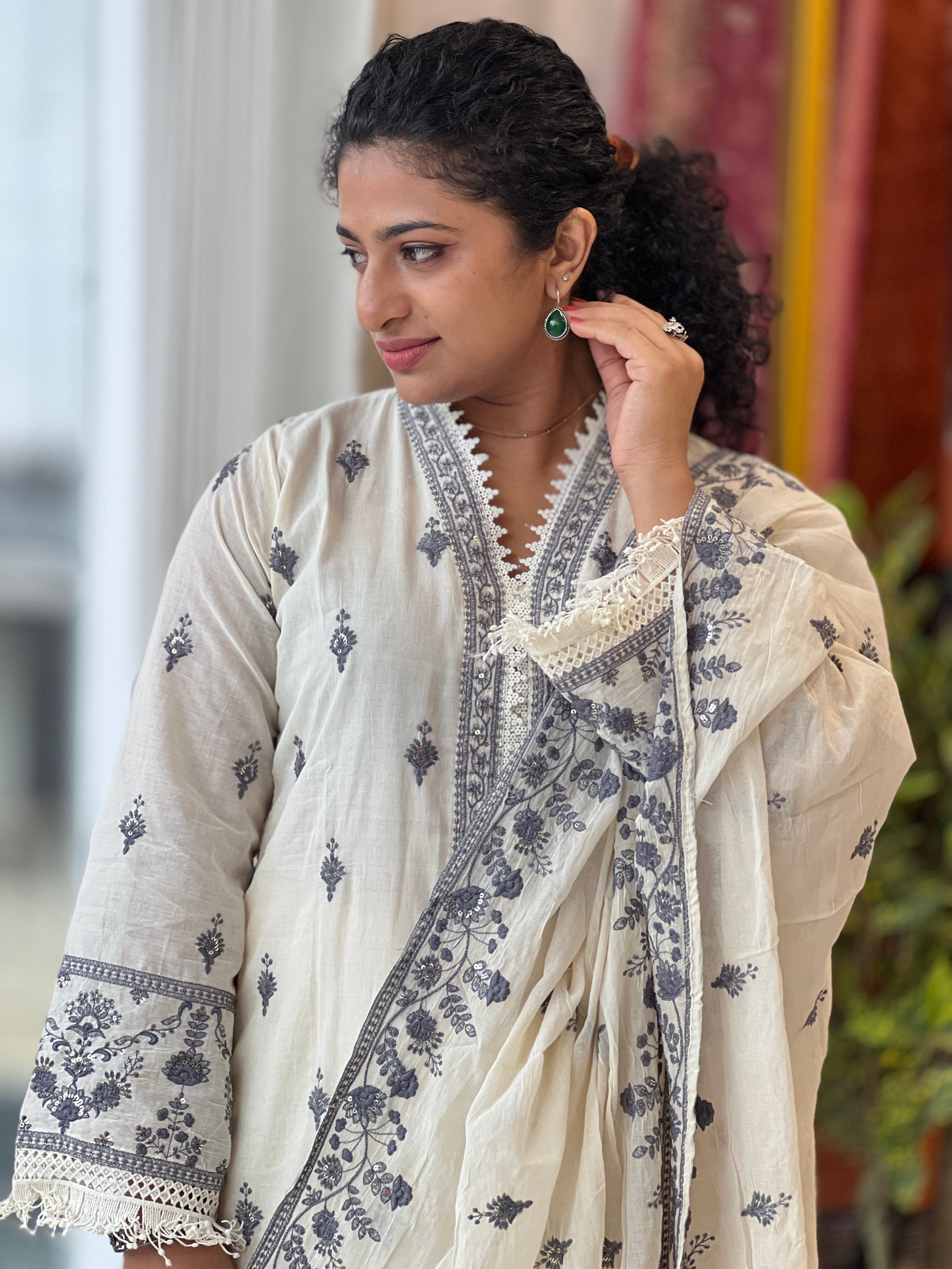 Embroidery With Sequence Highlighted Cotton Kurta Set | FW229