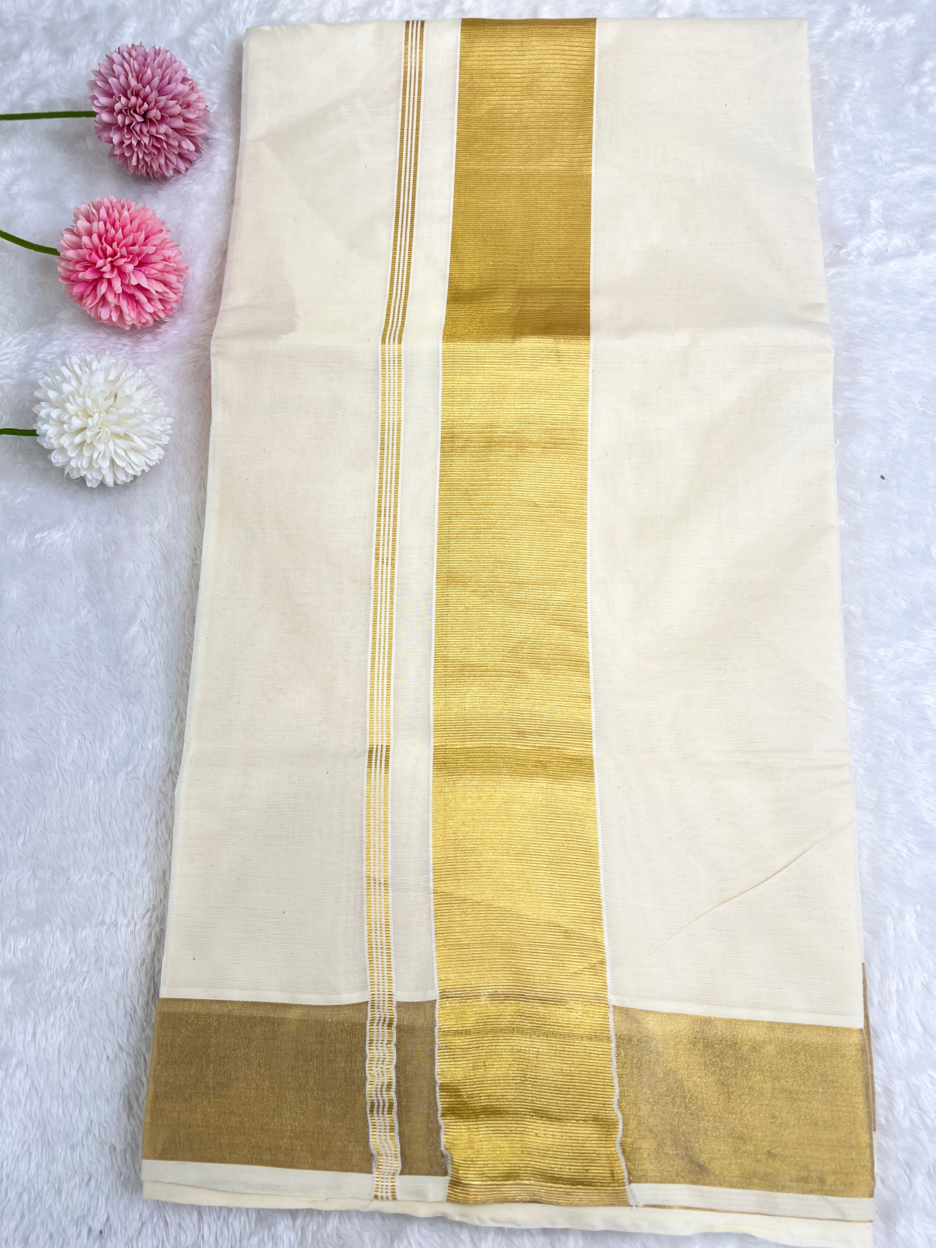 Golden Kasavu Border Kerala Cotton Set Mundu |GAT442