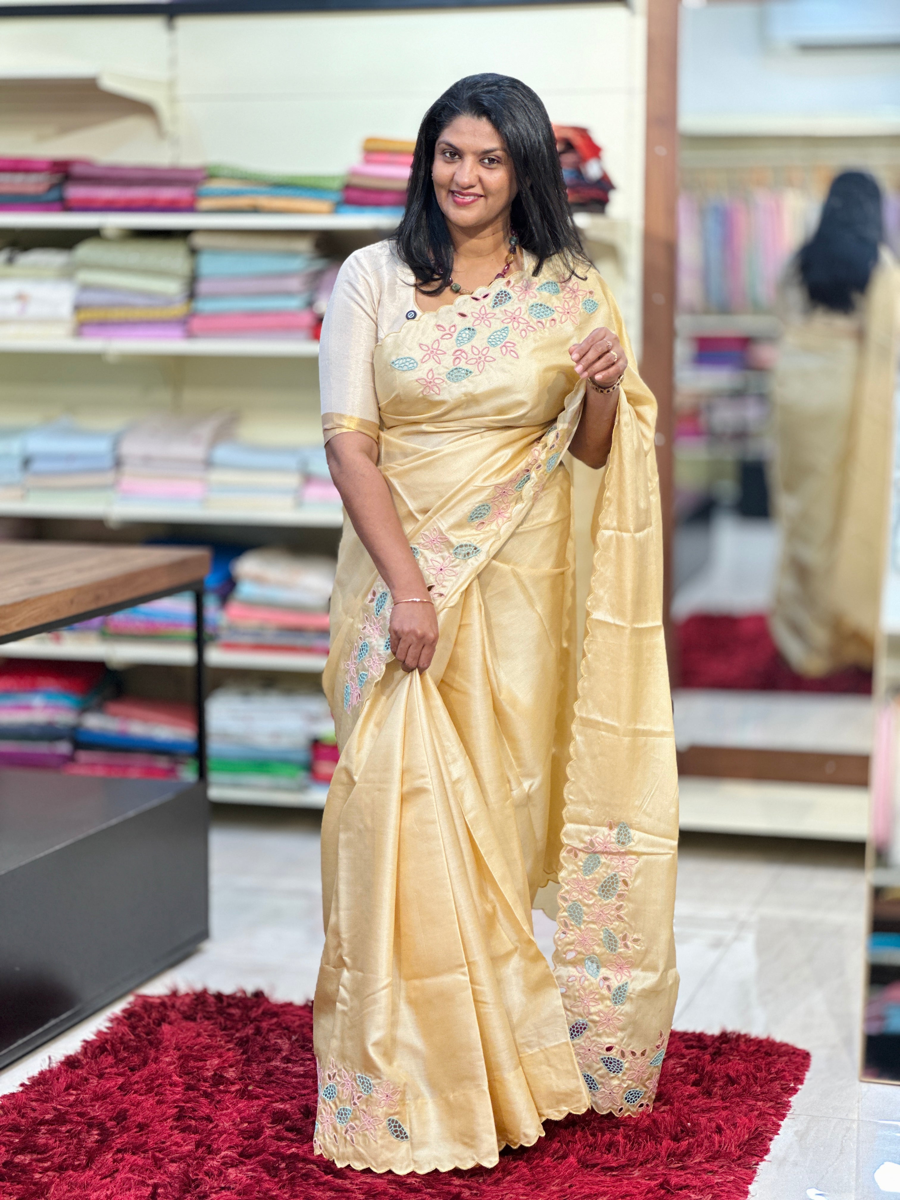 Twine Cut Work With Multi Colour  Floral Design Powerloom Tussar Saree | TC494