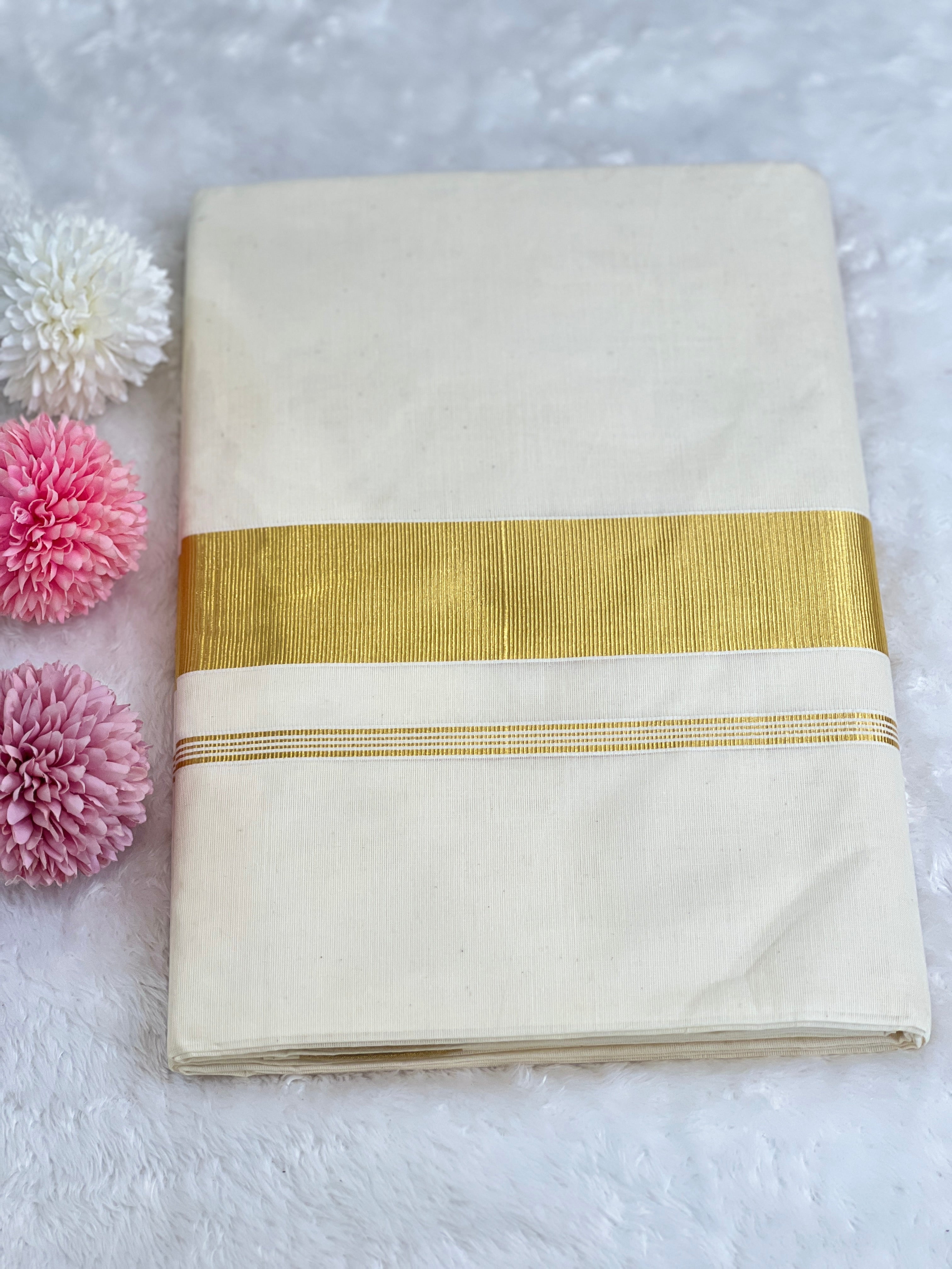 Golden Kasavu Border Kerala Cotton Set Mundu | GAT437