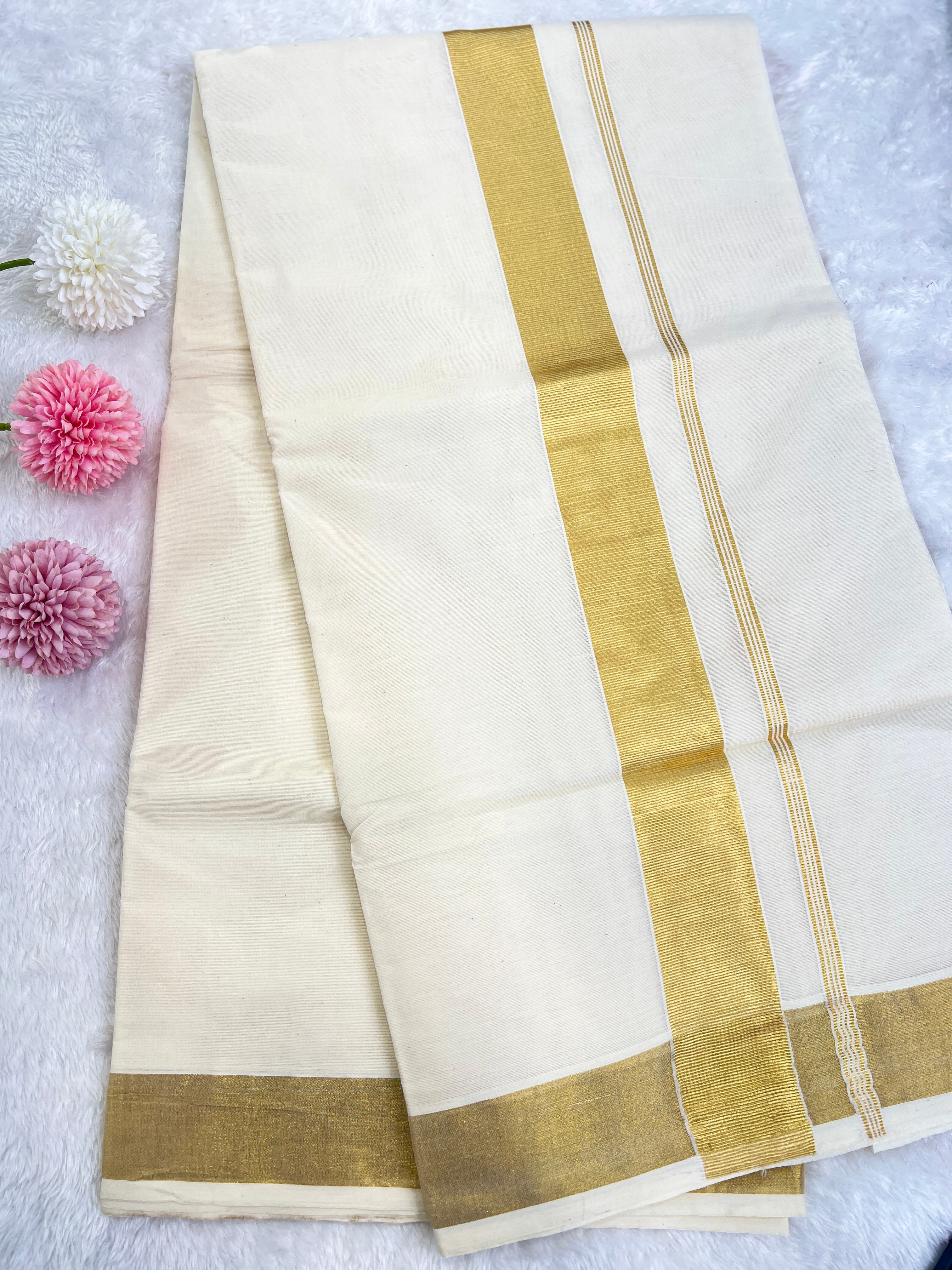 Golden Kasavu Border Kerala Cotton Set Mundu | GAT437