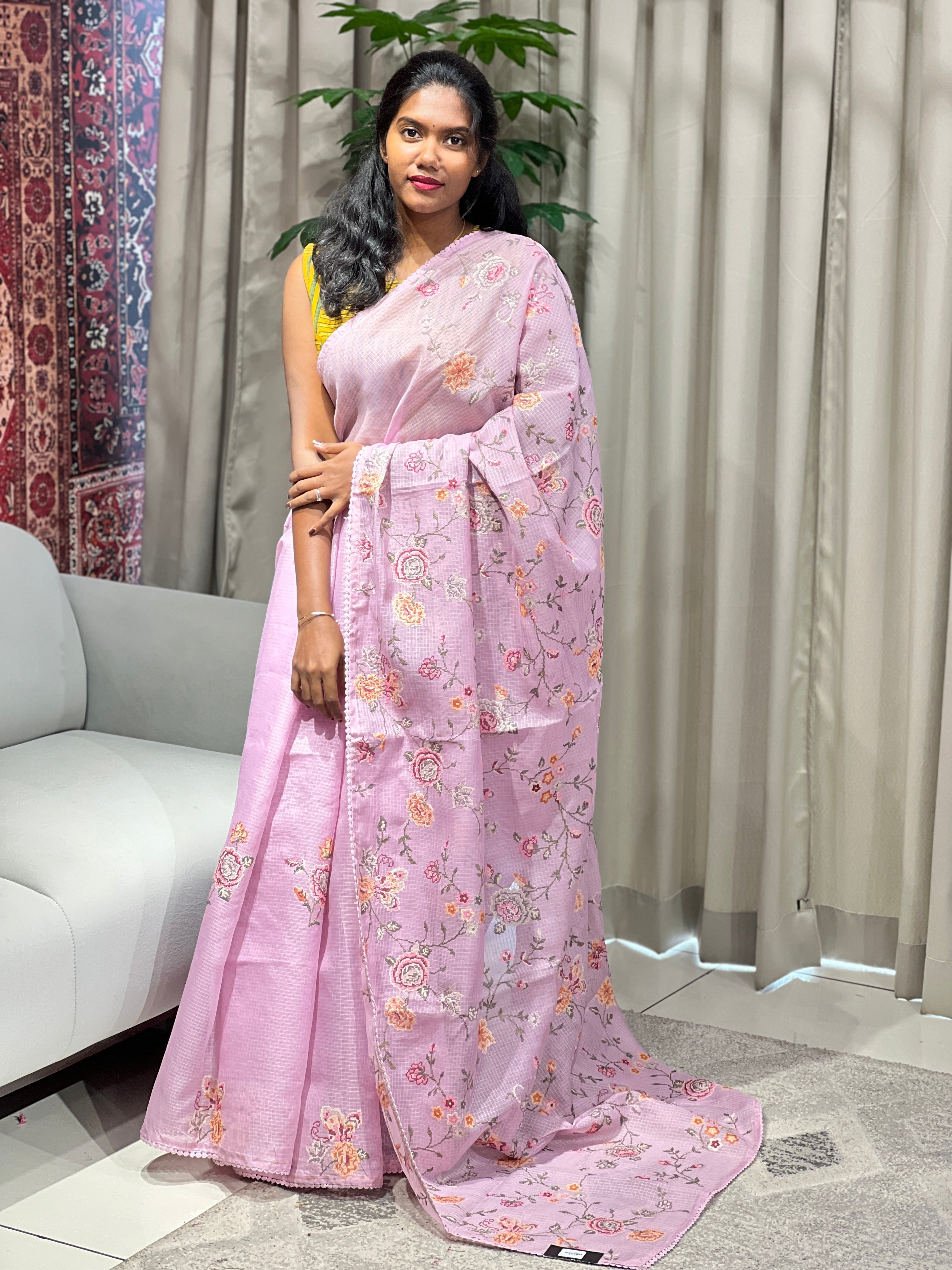 Multicolour Floral Machine Embroidery Detailed Silky Kota Saree | BLD1955