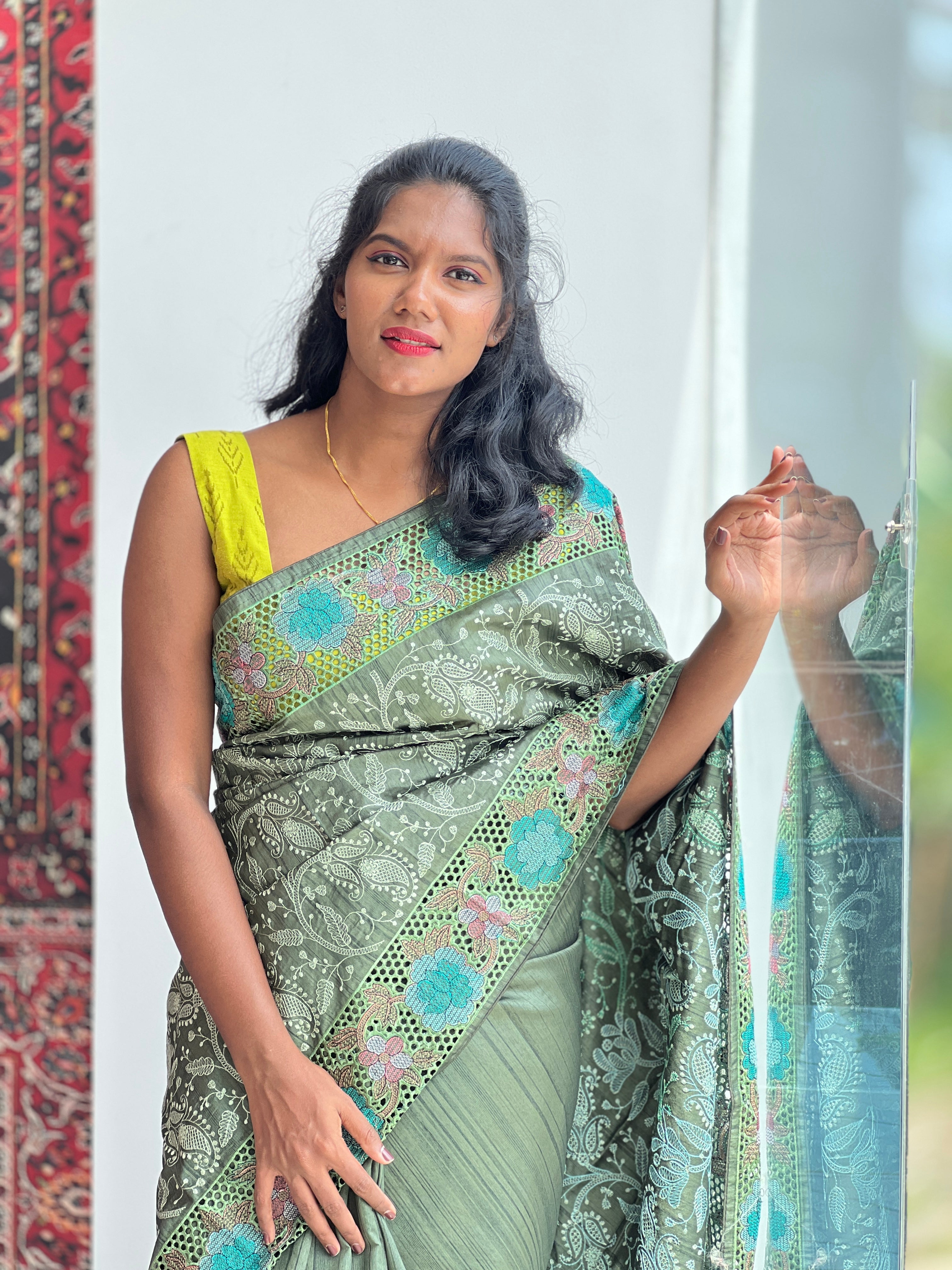 Lucknowi Embroidery Detailed Tussar Finish Saree | GAR110